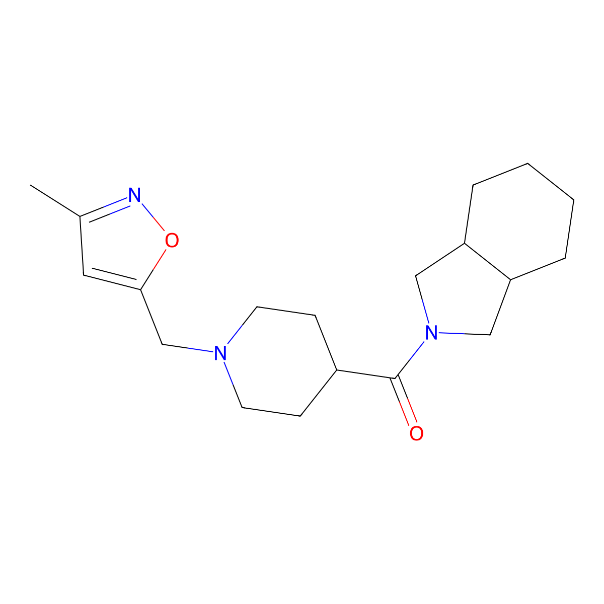 2-{1-[(3-methyl-1,2-oxazol-5-yl)methyl]piperidine-4-carbonyl}-octahydro-1H-isoindole molecular structure, CAS 3054610-03-3