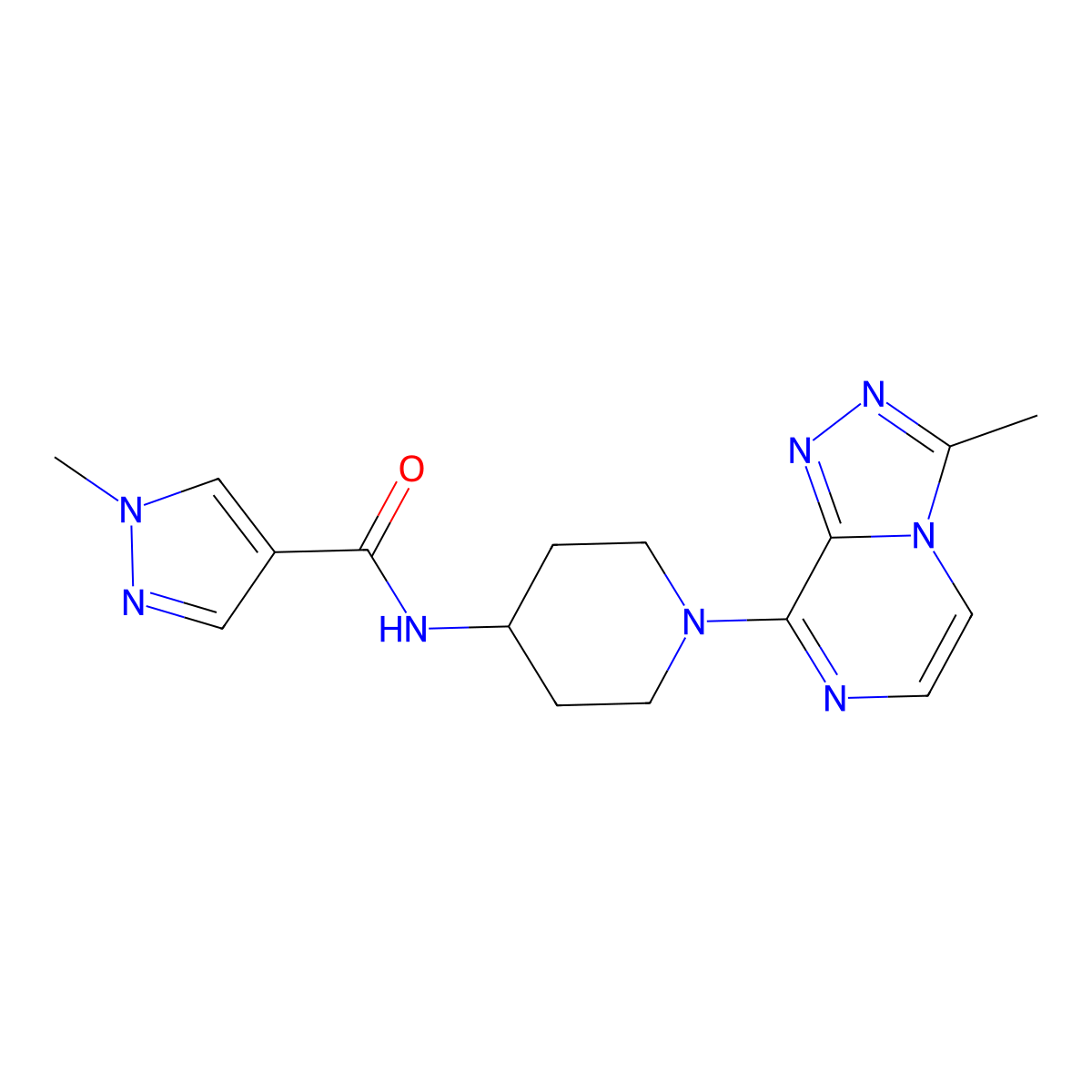 1-methyl-N-(1-{3-methyl-[1,2,4]triazolo[4,3-a]pyrazin-8-yl}piperidin-4-yl)-1H-pyrazole-4-carboxamide molecular structure, CAS 3054610-04-4