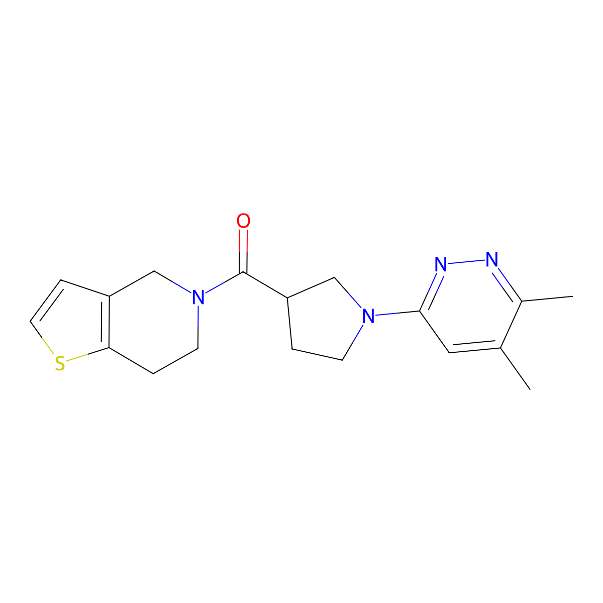 3,4-dimethyl-6-(3-{4H,5H,6H,7H-thieno[3,2-c]pyridine-5-carbonyl}pyrrolidin-1-yl)pyridazine molecular structure, CAS 3054610-06-6