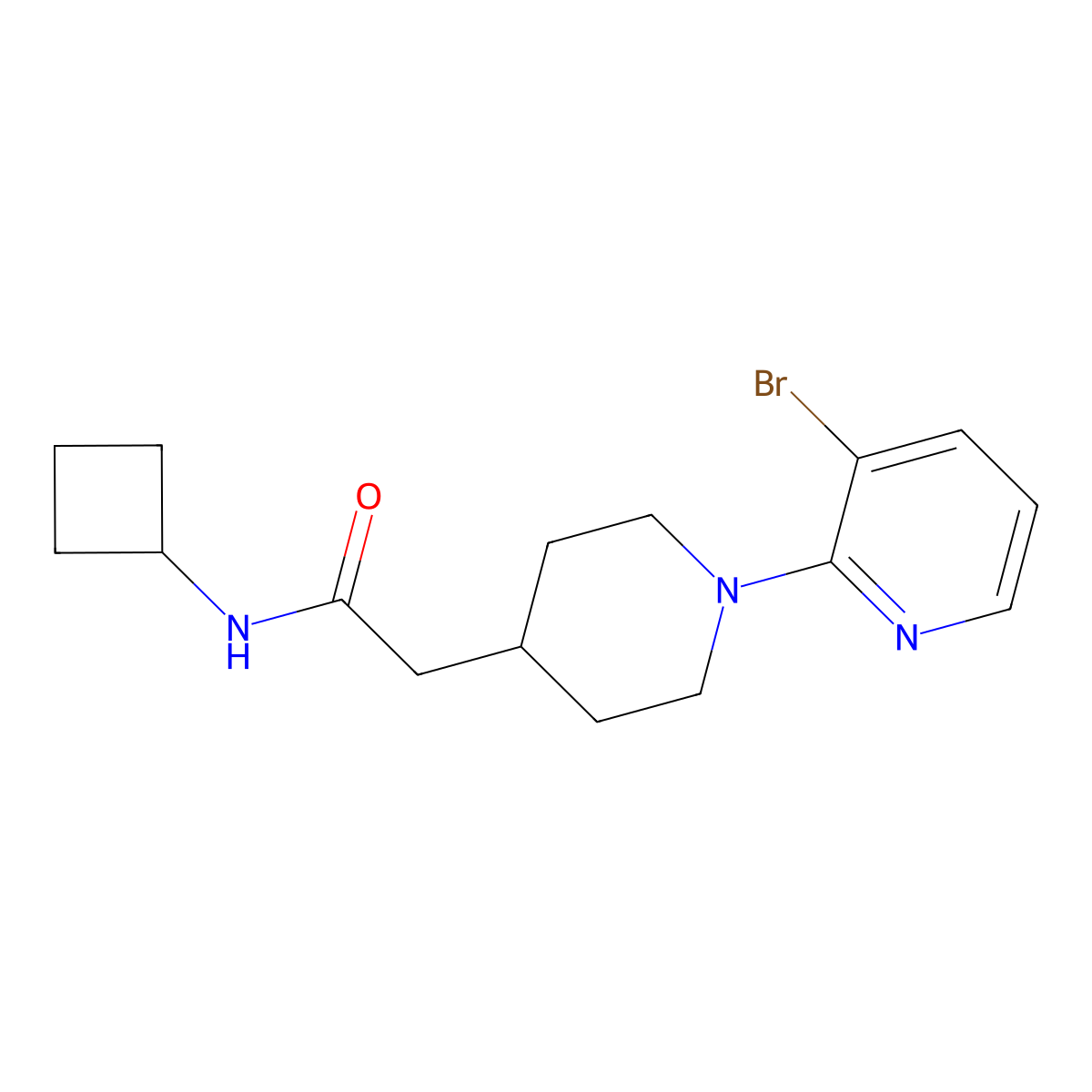 2-[1-(3-bromopyridin-2-yl)piperidin-4-yl]-N-cyclobutylacetamide molecular structure, CAS 3054610-11-3