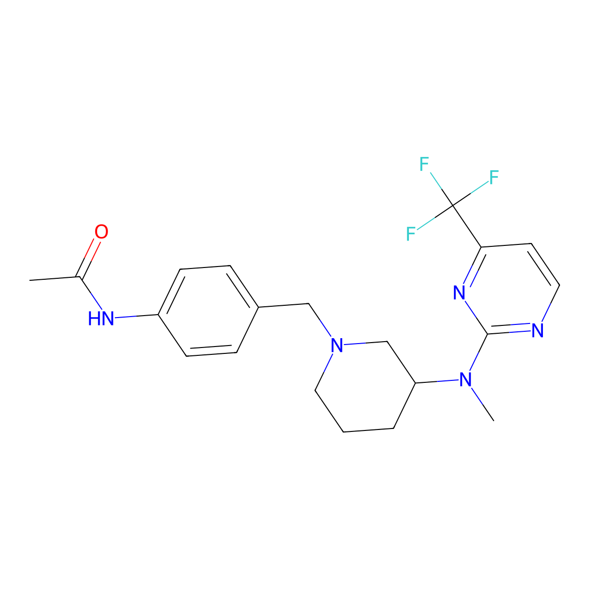 N-{4-[(3-{methyl[4-(trifluoromethyl)pyrimidin-2-yl]amino}piperidin-1-yl)methyl]phenyl}acetamide molecular structure, CAS 3054610-12-4