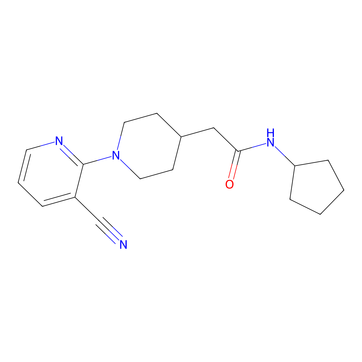 2-[1-(3-cyanopyridin-2-yl)piperidin-4-yl]-N-cyclopentylacetamide molecular structure, CAS 3054610-13-5