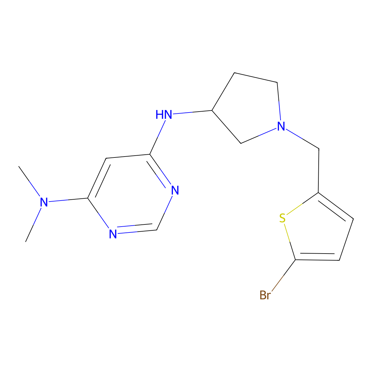 N6-{1-[(5-bromothiophen-2-yl)methyl]pyrrolidin-3-yl}-N4,N4-dimethylpyrimidine-4,6-diamine molecular structure, CAS 3054610-15-7