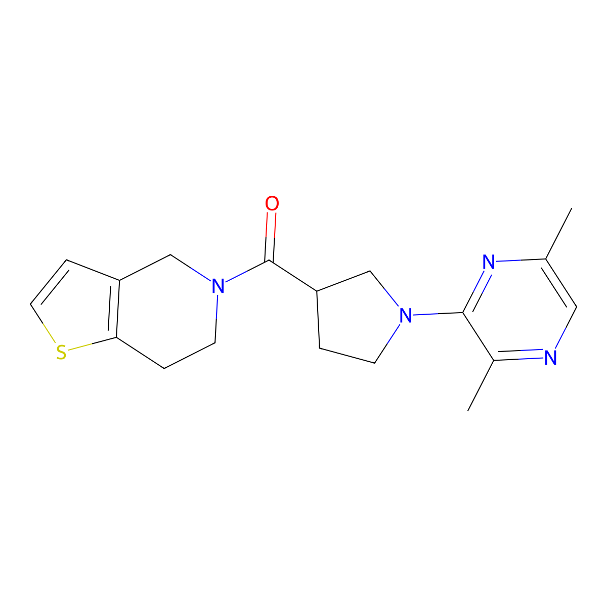 2,5-dimethyl-3-(3-{4H,5H,6H,7H-thieno[3,2-c]pyridine-5-carbonyl}pyrrolidin-1-yl)pyrazine molecular structure, CAS 3054610-17-9