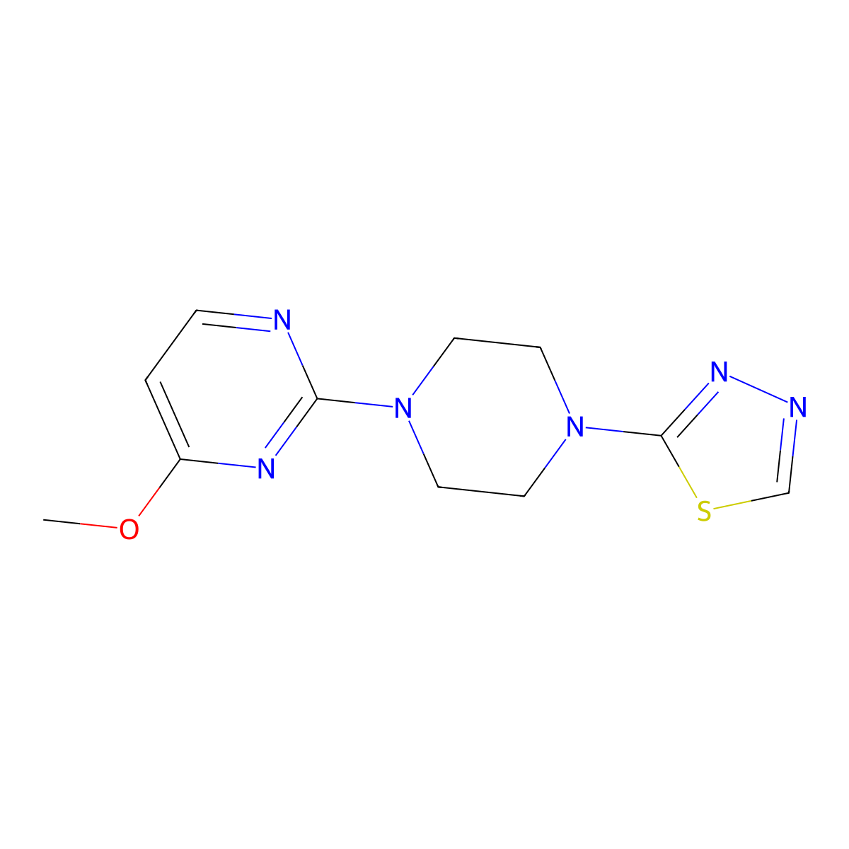 4-Methoxy-2-[4-(1,3,4-thiadiazol-2-yl)piperazin-1-yl]pyrimidine molecular structure, CAS 3054610-21-5