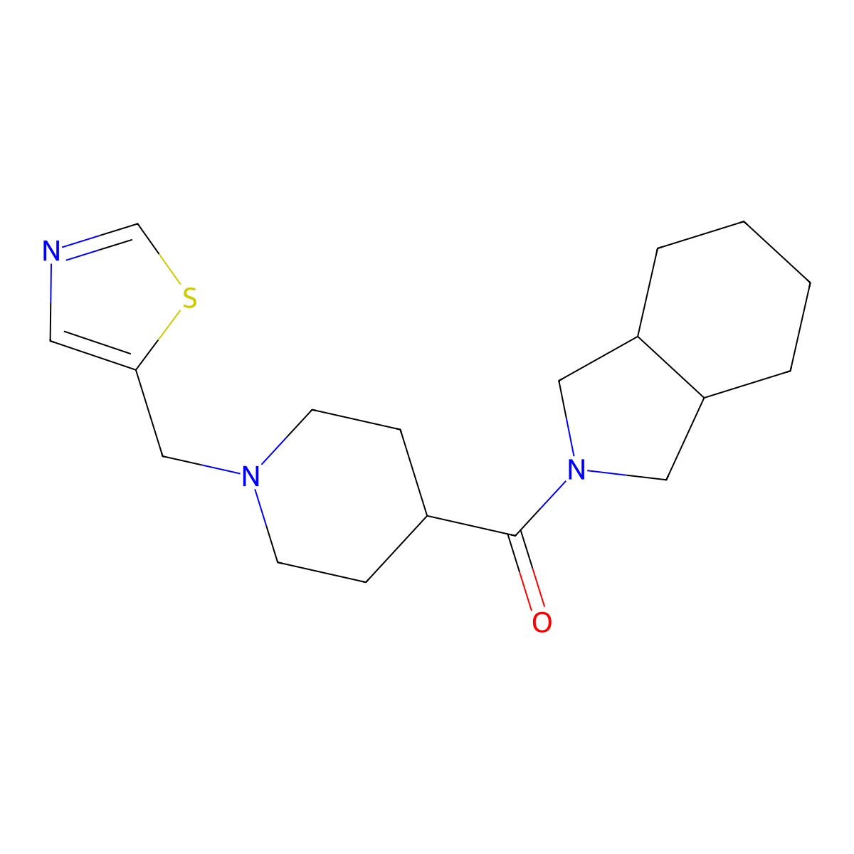 2-{1-[(1,3-thiazol-5-yl)methyl]piperidine-4-carbonyl}-octahydro-1H-isoindole molecular structure, CAS 3054610-22-6