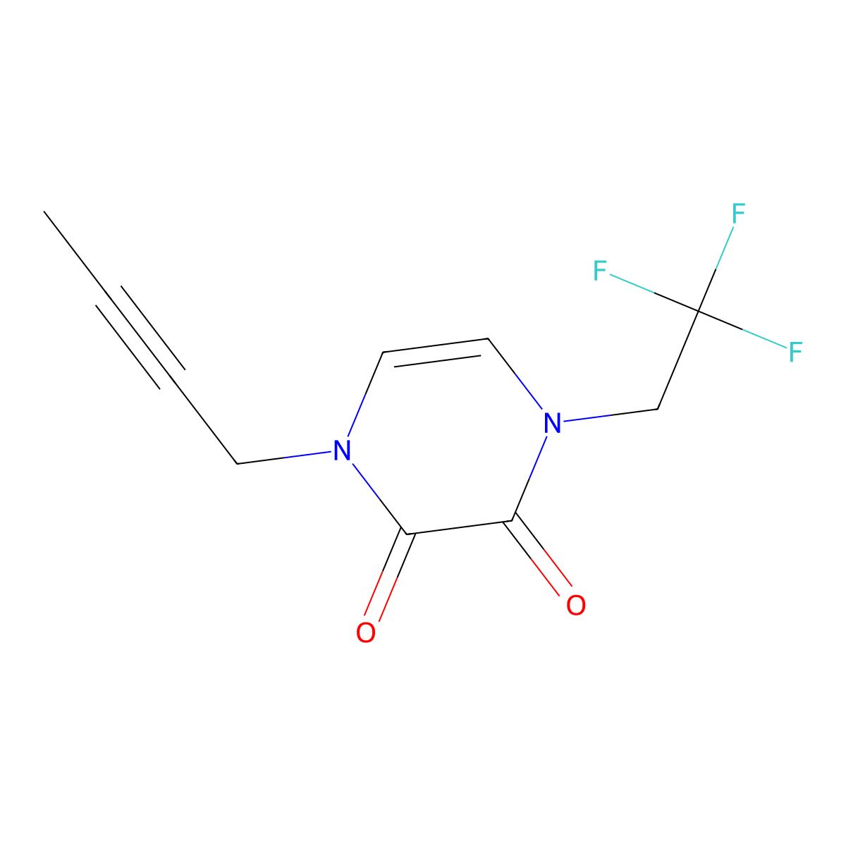 1-(But-2-yn-1-yl)-4-(2,2,2-trifluoroethyl)-1,2,3,4-tetrahydropyrazine-2,3-dione molecular structure, CAS 3054610-24-8