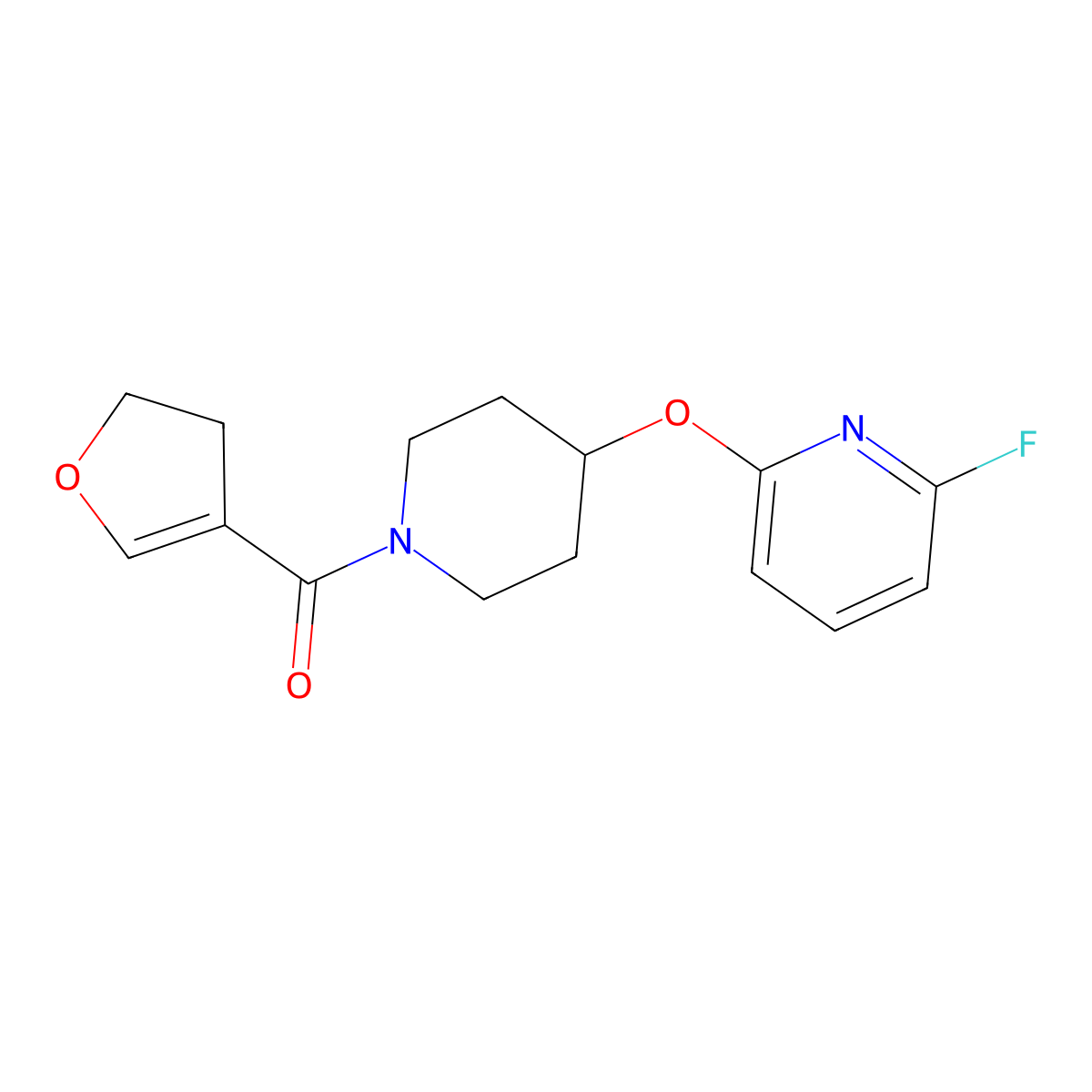 2-{[1-(4,5-Dihydrofuran-3-carbonyl)piperidin-4-yl]oxy}-6-fluoropyridine molecular structure, CAS 3054610-26-0