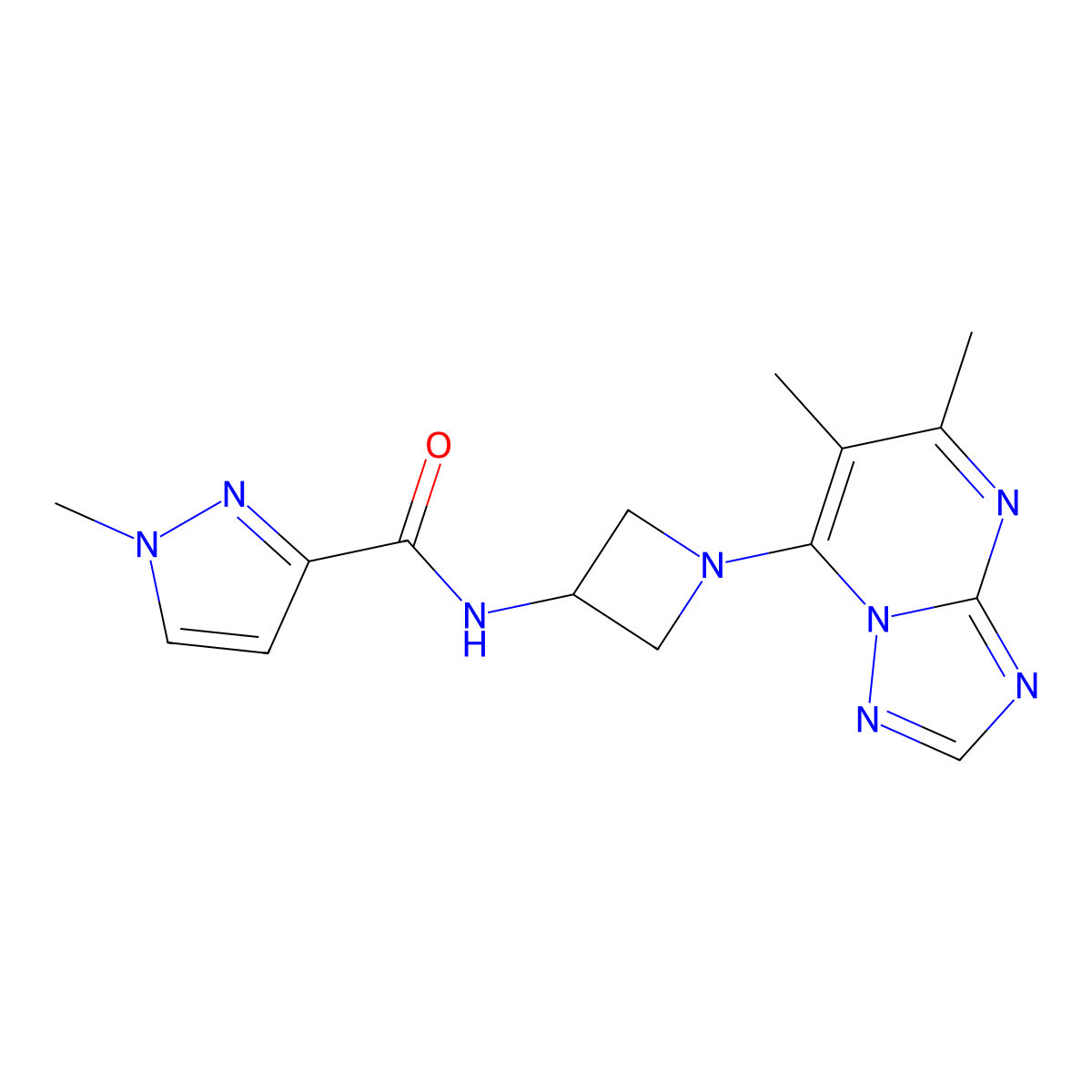N-(1-{5,6-dimethyl-[1,2,4]triazolo[1,5-a]pyrimidin-7-yl}azetidin-3-yl)-1-methyl-1H-pyrazole-3-carboxamide molecular structure, CAS 3054610-27-1