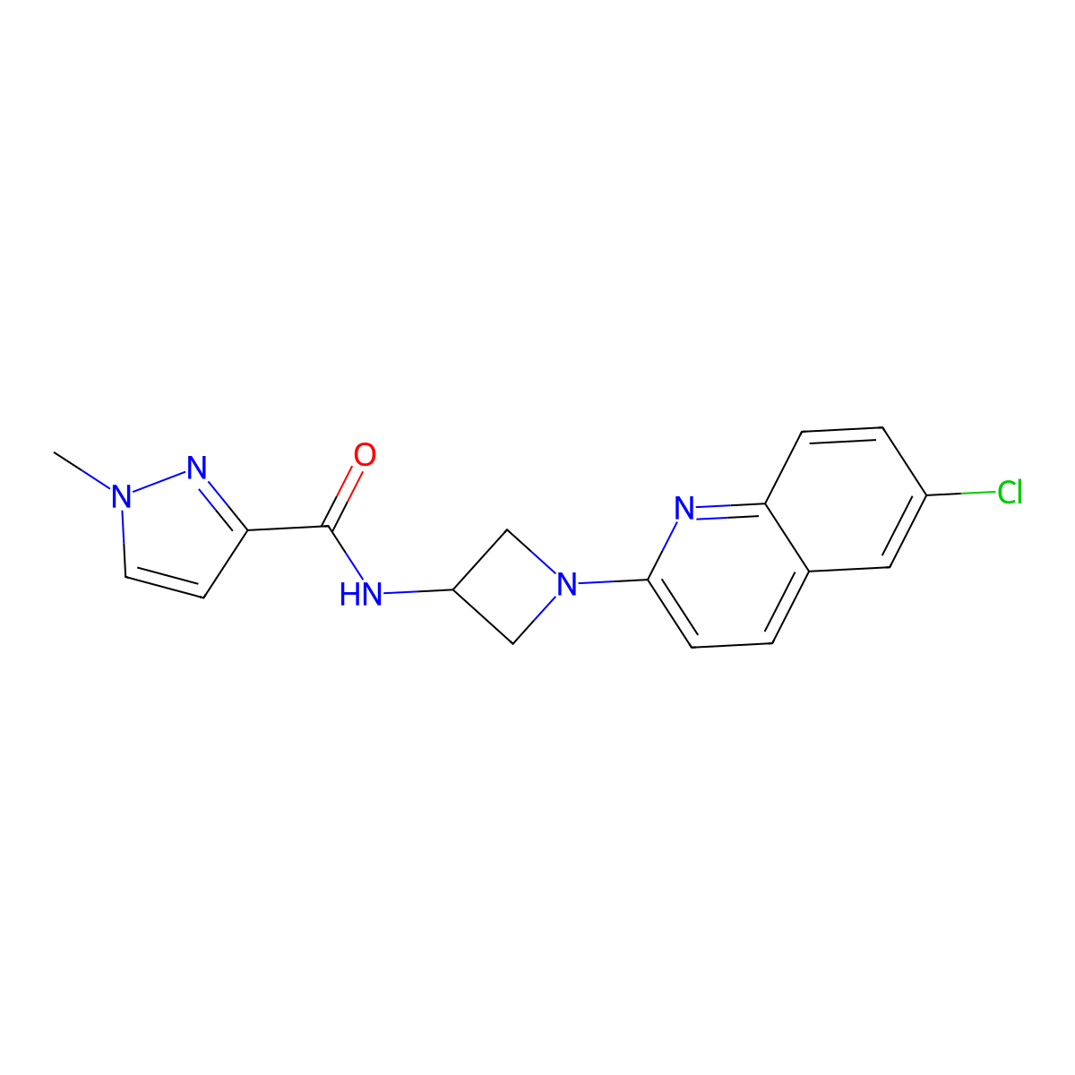 N-[1-(6-chloroquinolin-2-yl)azetidin-3-yl]-1-methyl-1H-pyrazole-3-carboxamide molecular structure, CAS 3054610-28-2