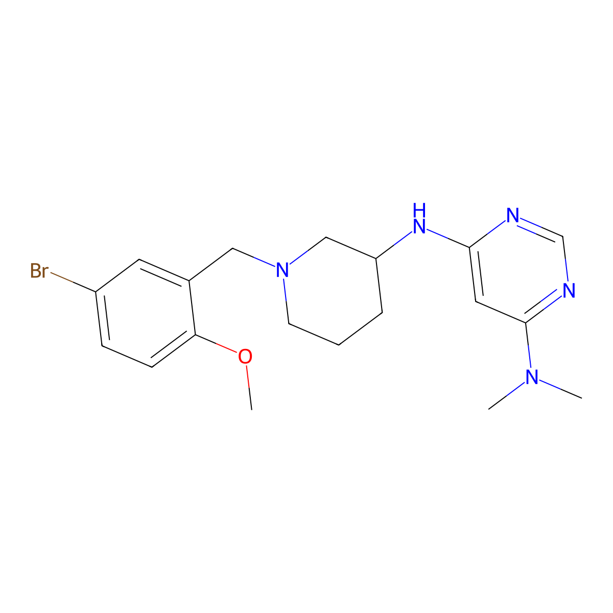 N6-{1-[(5-bromo-2-methoxyphenyl)methyl]piperidin-3-yl}-N4,N4-dimethylpyrimidine-4,6-diamine molecular structure, CAS 3054610-33-9