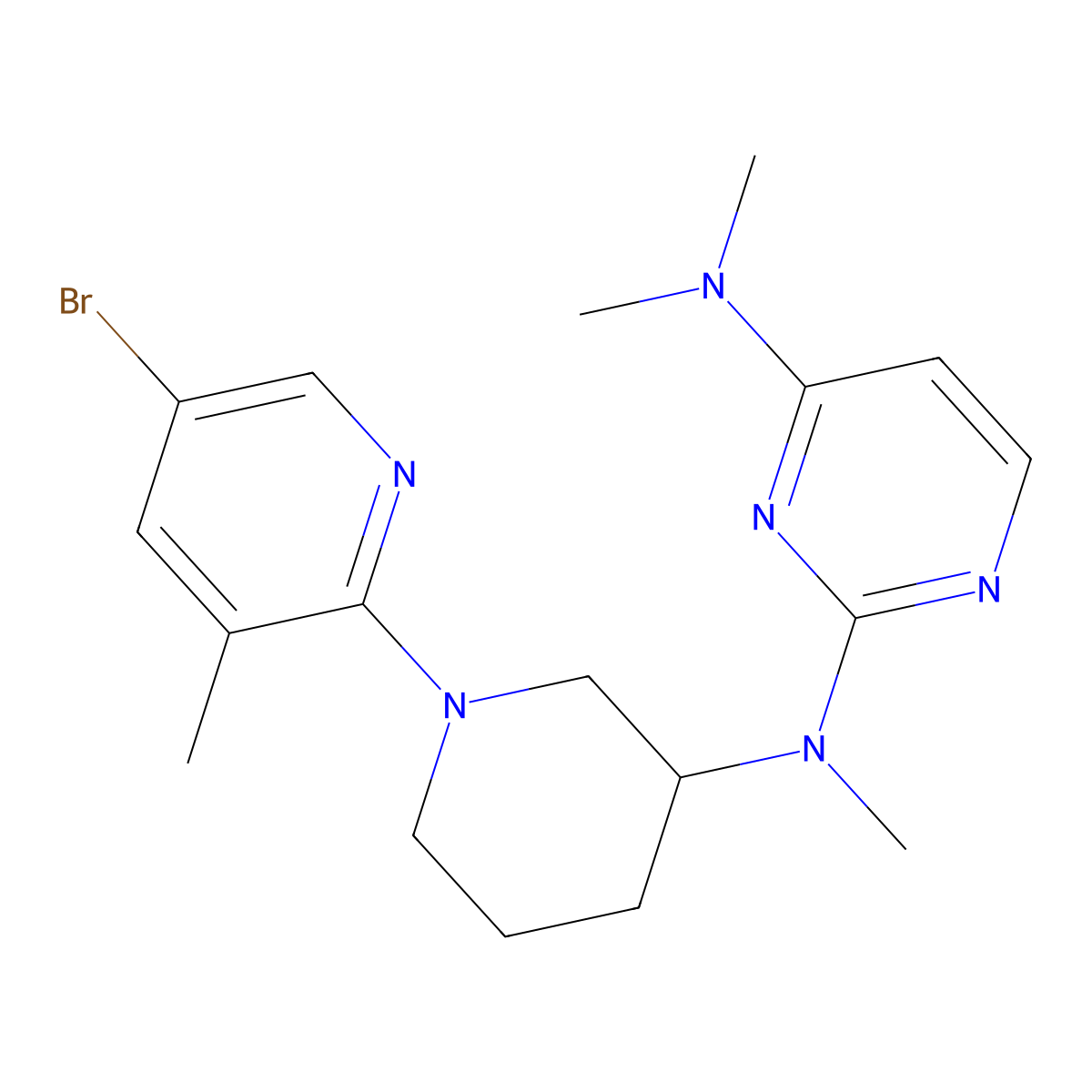 2-N-[1-(5-bromo-3-methyl-2-pyridinyl)piperidin-3-yl]-2-N,4-N,4-N-trimethylpyrimidine-2,4-diamine molecular structure, CAS 3054610-37-3