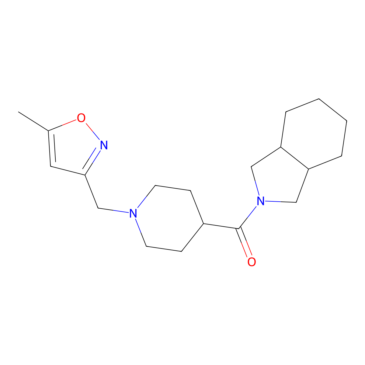 2-{1-[(5-methyl-1,2-oxazol-3-yl)methyl]piperidine-4-carbonyl}-octahydro-1H-isoindole molecular structure, CAS 3054610-38-4