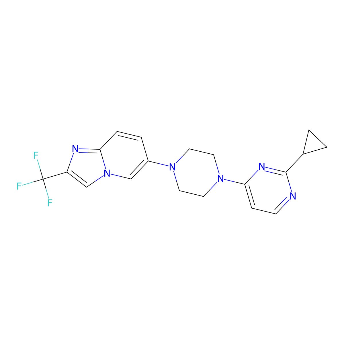 2-Cyclopropyl-4-{4-[2-(trifluoromethyl)imidazo[1,2-a]pyridin-6-yl]piperazin-1-yl}pyrimidine molecular structure, CAS 3054610-42-0