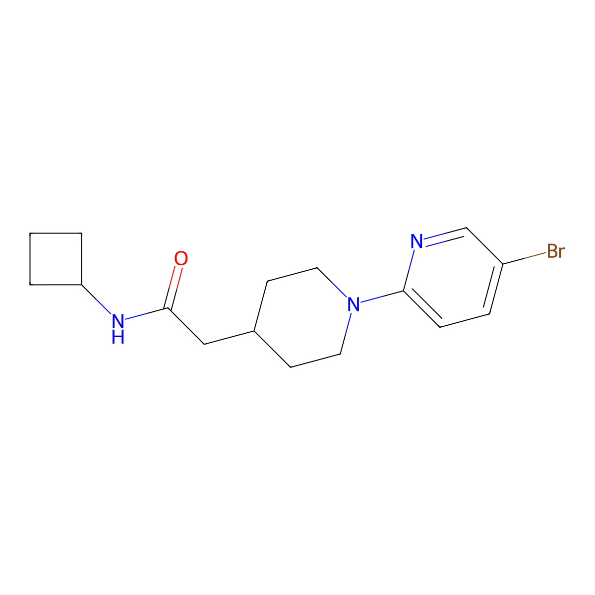 2-[1-(5-bromopyridin-2-yl)piperidin-4-yl]-N-cyclobutylacetamide molecular structure, CAS 3054610-53-3