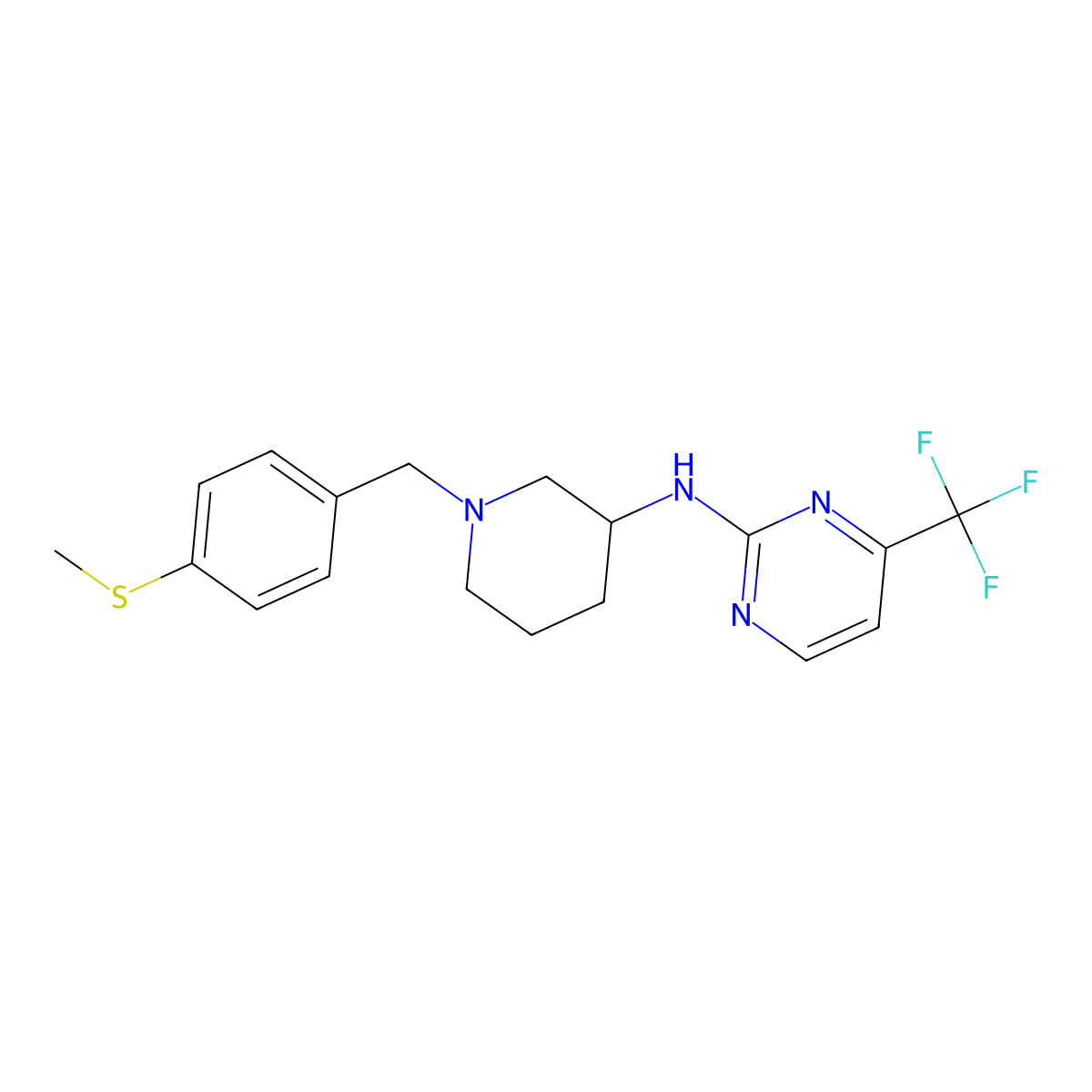 N-[1-[(4-methylsulfanylphenyl)methyl]piperidin-3-yl]4-(trifluoromethyl)pyrimidin-2-amine molecular structure, CAS 3054610-58-8