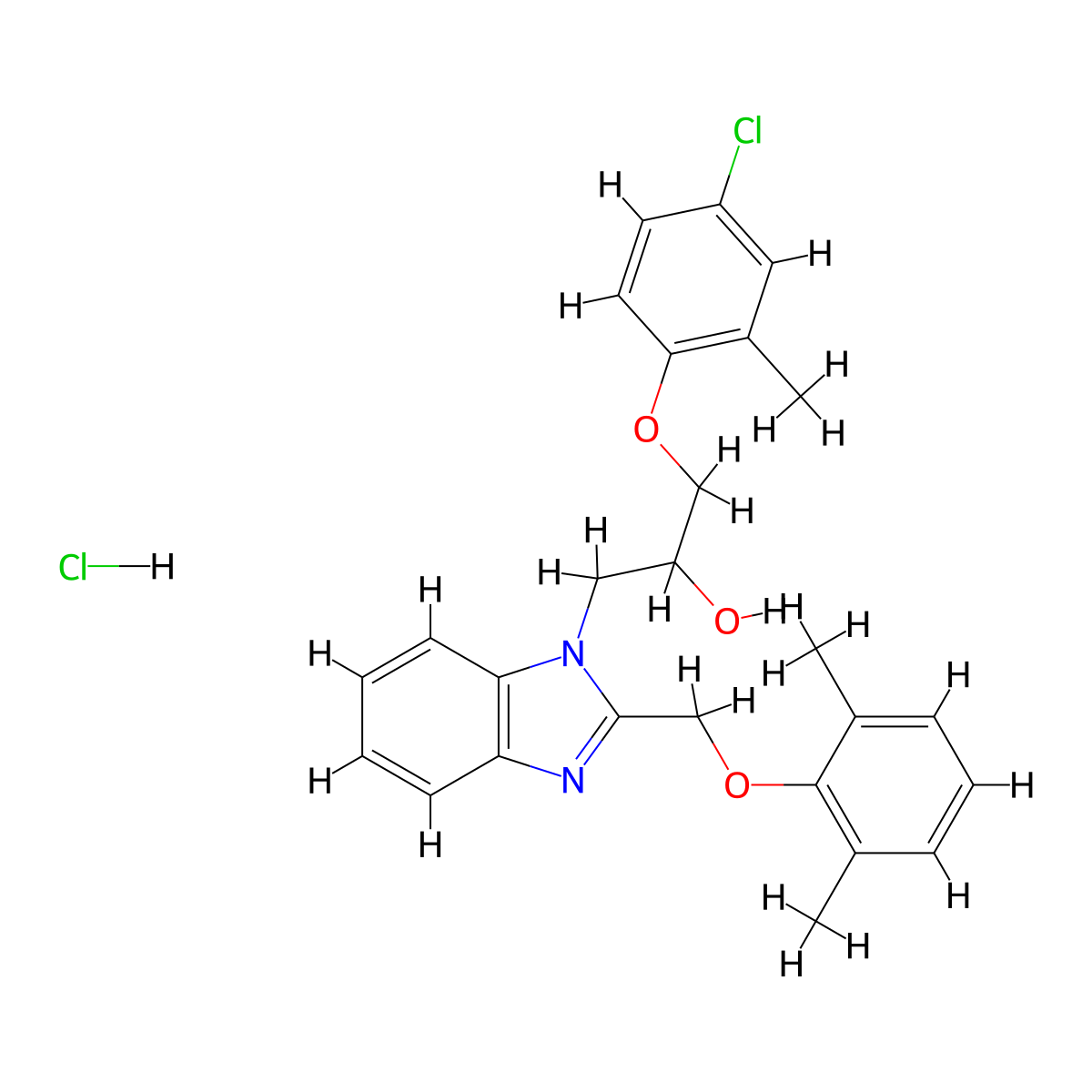 1-(4-chloro-2-methylphenoxy)-3-{2-[(2,6-dimethylphenoxy)methyl]-1H-1,3-benzodiazol-1-yl}propan-2-ol hydrochloride molecular structure, CAS 3054610-62-4