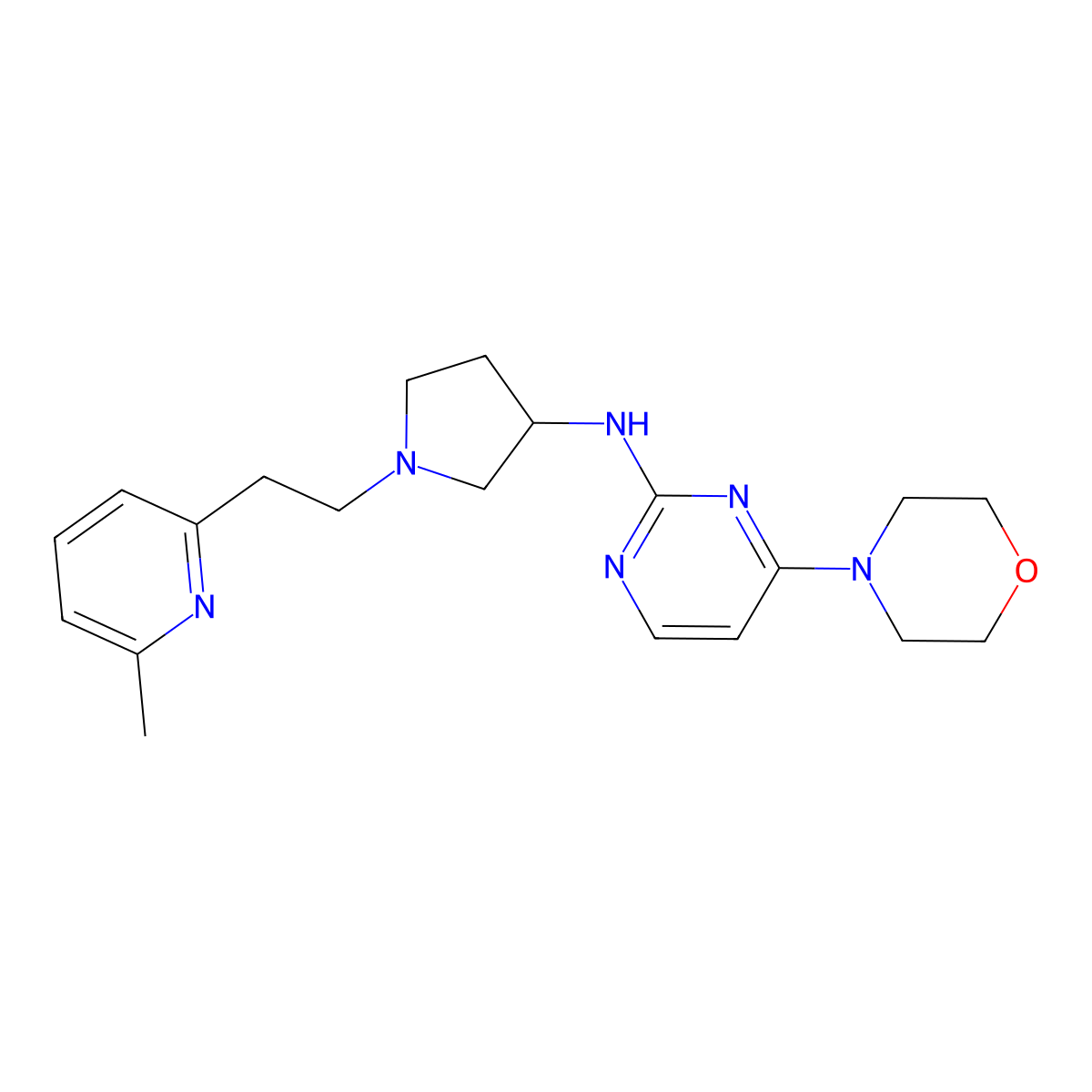 N-{1-[2-(6-methylpyridin-2-yl)ethyl]pyrrolidin-3-yl}-4-(morpholin-4-yl)pyrimidin-2-amine molecular structure, CAS 3054610-63-5