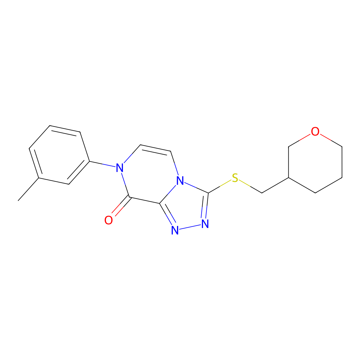 7-(3-methylphenyl)-3-{[(oxan-3-yl)methyl]sulfanyl}-7H,8H-[1,2,4]triazolo[4,3-a]pyrazin-8-one molecular structure, CAS 3054610-65-7