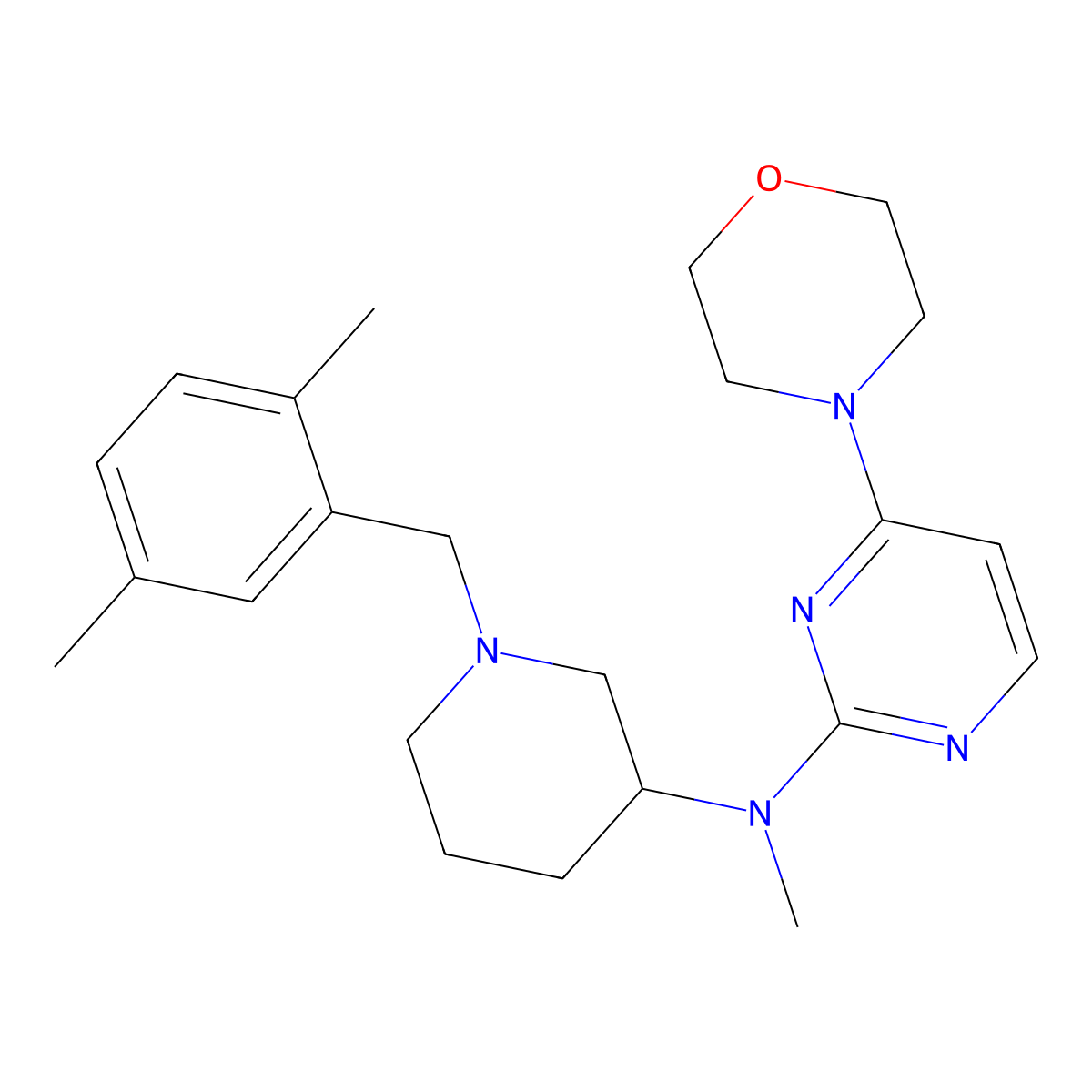 N-{1-[(2,5-dimethylphenyl)methyl]piperidin-3-yl}-N-methyl-4-(morpholin-4-yl)pyrimidin-2-amine molecular structure, CAS 3054610-66-8