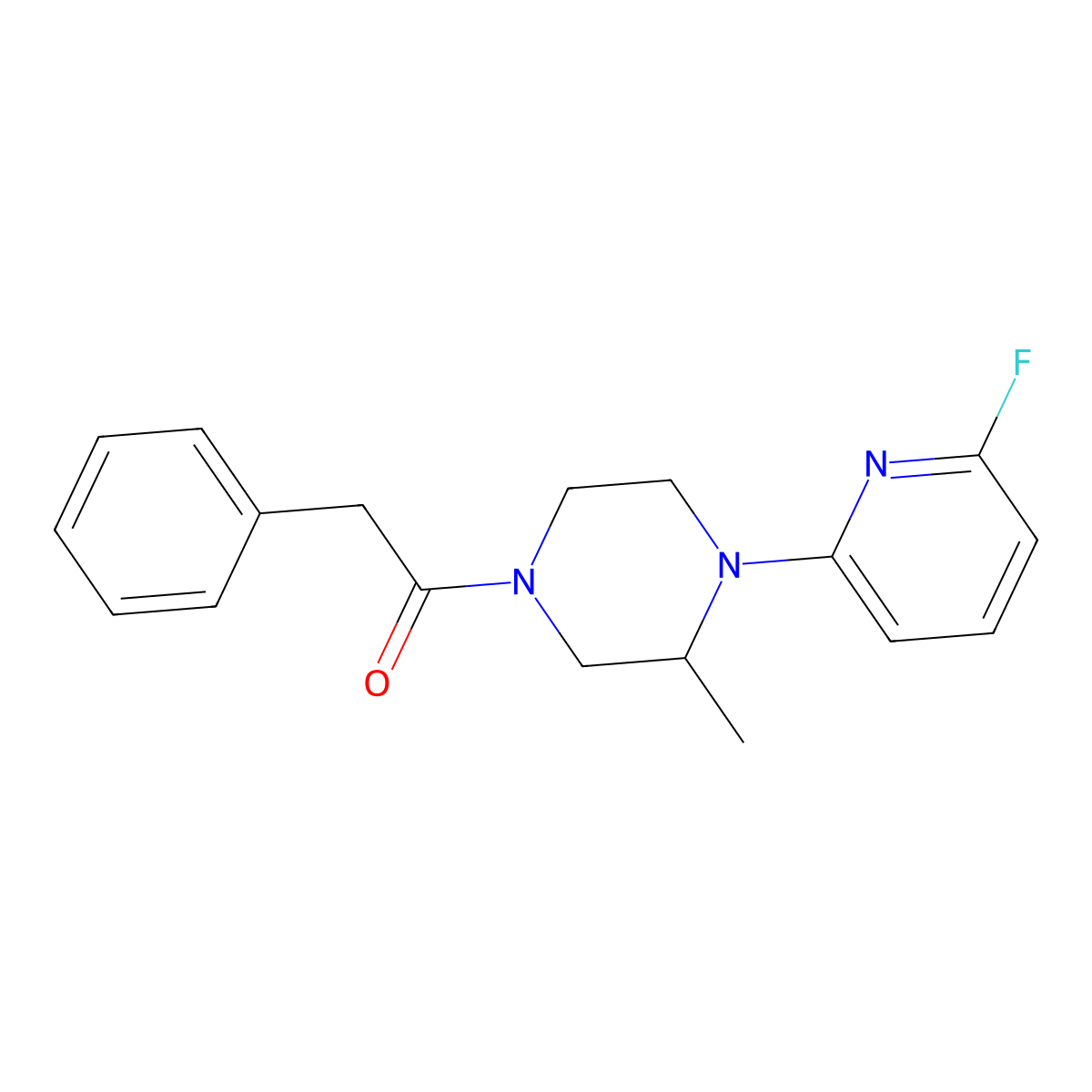 1-[4-(6-Fluoropyridin-2-yl)-3-methylpiperazin-1-yl]-2-phenylethan-1-one molecular structure, CAS 3054610-68-0
