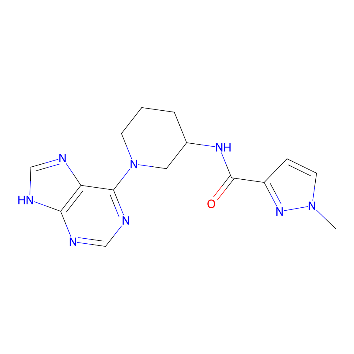 1-methyl-N-[1-(9H-purin-6-yl)piperidin-3-yl]-1H-pyrazole-3-carboxamide molecular structure, CAS 3054610-69-1