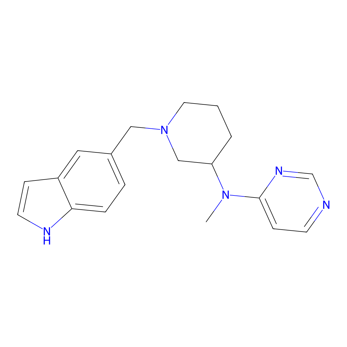 N-{1-[(1H-indol-5-yl)methyl]piperidin-3-yl}-N-methylpyrimidin-4-amine molecular structure, CAS 3054610-71-5