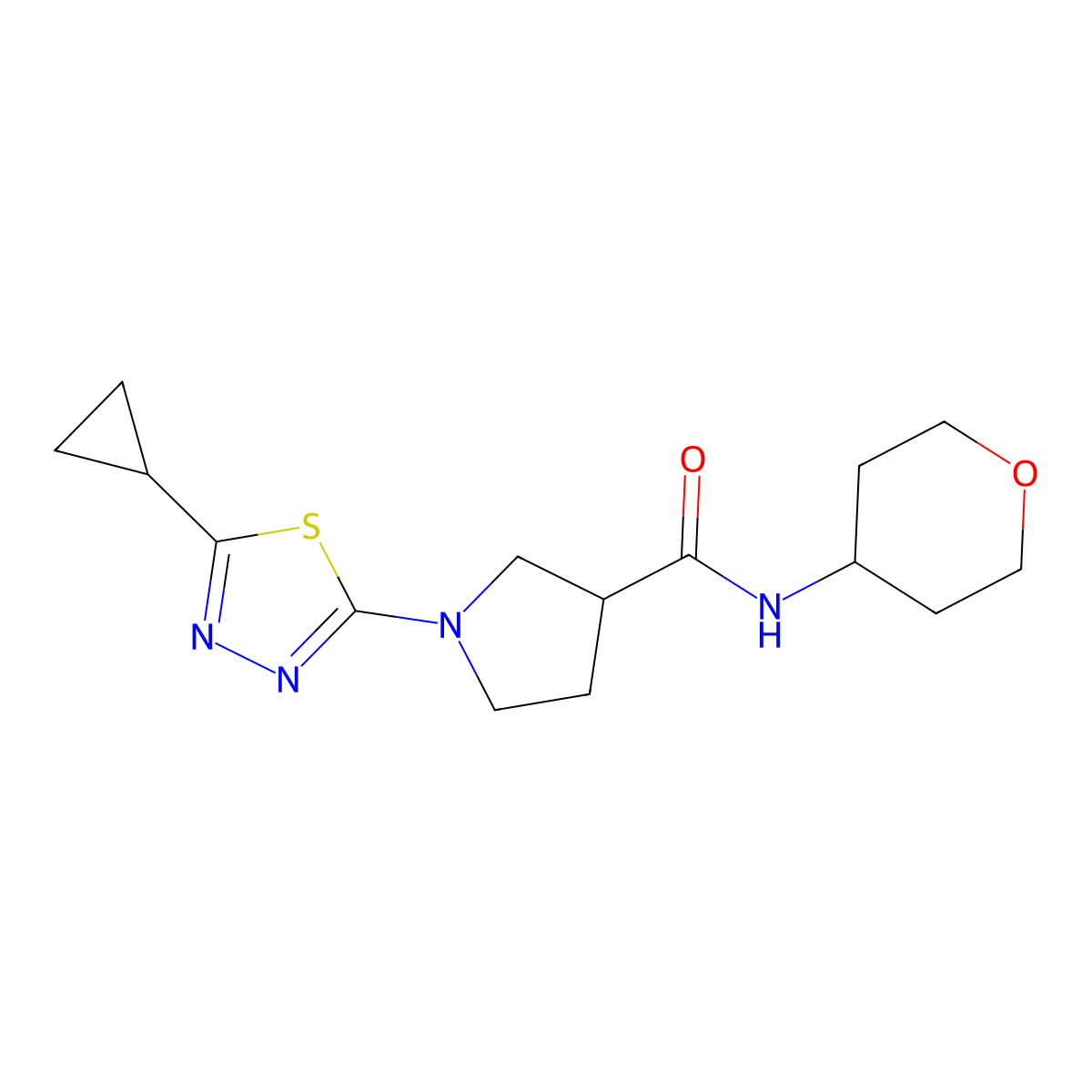 1-(5-cyclopropyl-1,3,4-thiadiazol-2-yl)-N-(oxan-4-yl)pyrrolidine-3-carboxamide molecular structure, CAS 3054610-75-9