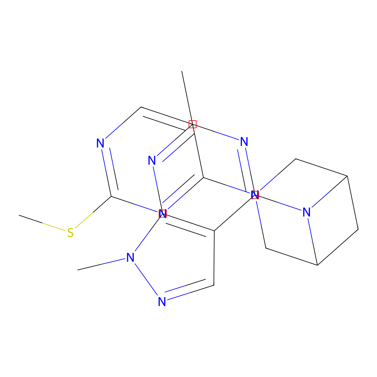6-{1,6-dimethyl-1H-pyrazolo[3,4-d]pyrimidin-4-yl}-3-[2-(methylsulfanyl)pyrimidin-4-yl]-3,6-diazabicyclo[3.1.1]heptane molecular structure, CAS 3054610-78-2