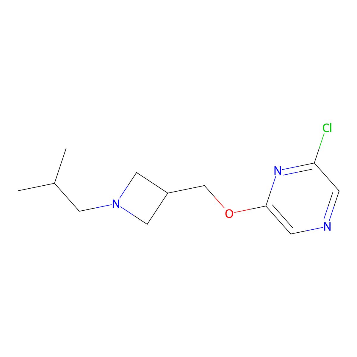 2-Chloro-6-[[1-(2-methylpropyl)azetidin-3-yl]methoxy]pyrazine molecular structure, CAS 3054610-79-3