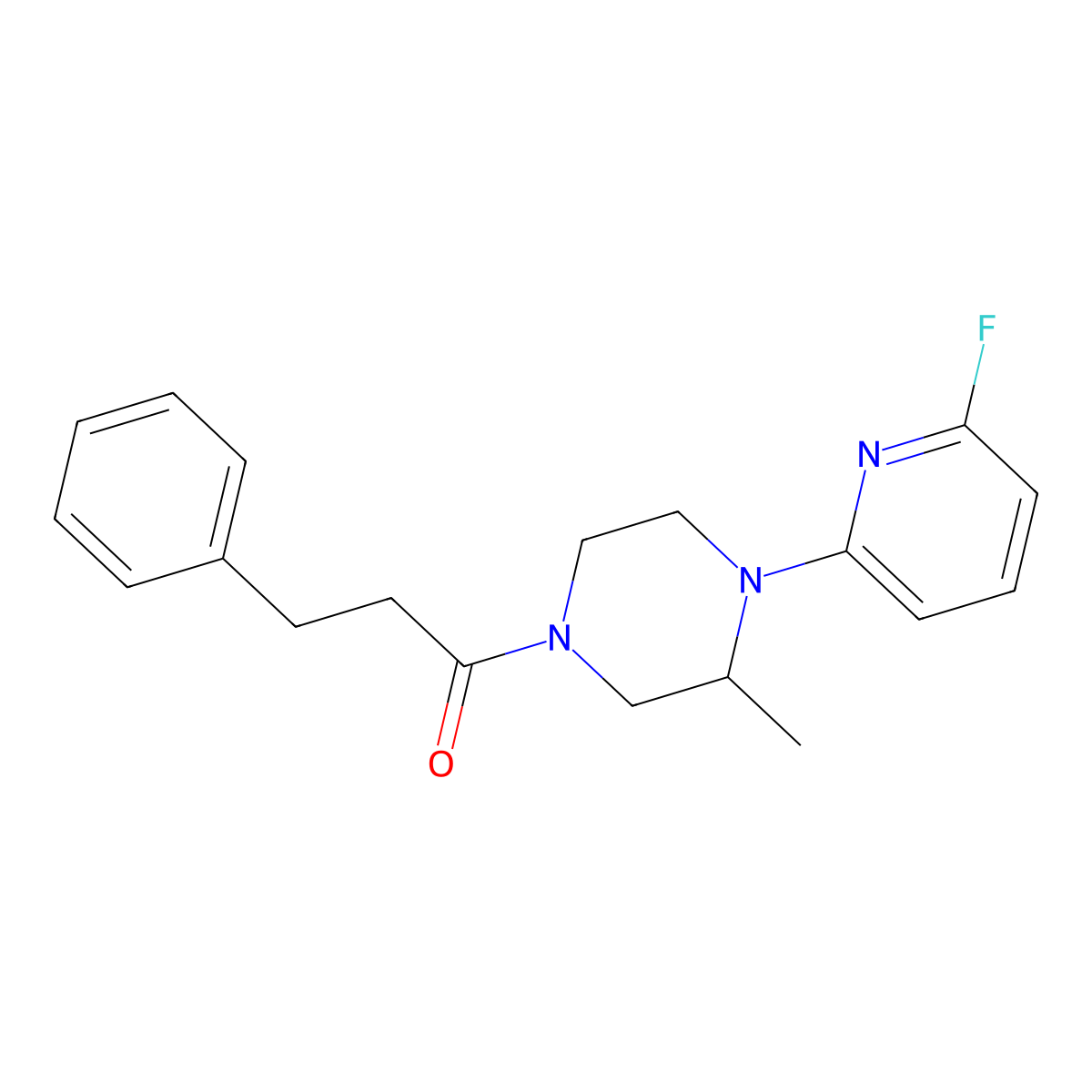 1-[4-(6-Fluoropyridin-2-yl)-3-methylpiperazin-1-yl]-3-phenylpropan-1-one molecular structure, CAS 3054610-81-7