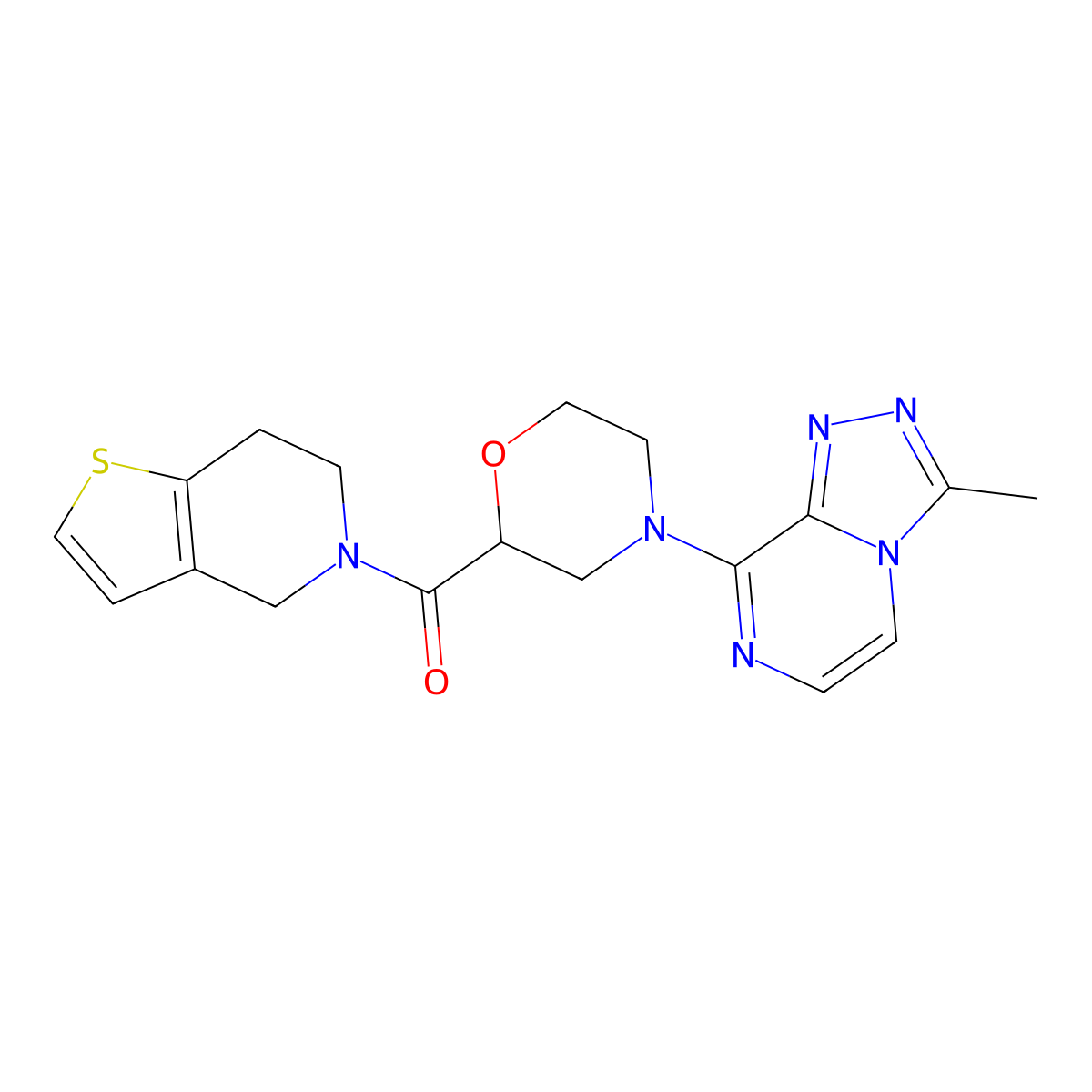 4-{3-methyl-[1,2,4]triazolo[4,3-a]pyrazin-8-yl}-2-{4H,5H,6H,7H-thieno[3,2-c]pyridine-5-carbonyl}morpholine molecular structure, CAS 3054610-86-2