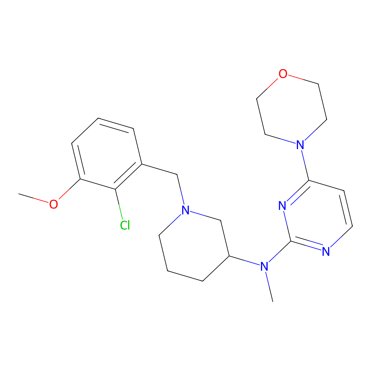 N-{1-[(2-chloro-3-methoxyphenyl)methyl]piperidin-3-yl}-N-methyl-4-(morpholin-4-yl)pyrimidin-2-amine molecular structure, CAS 3054610-87-3