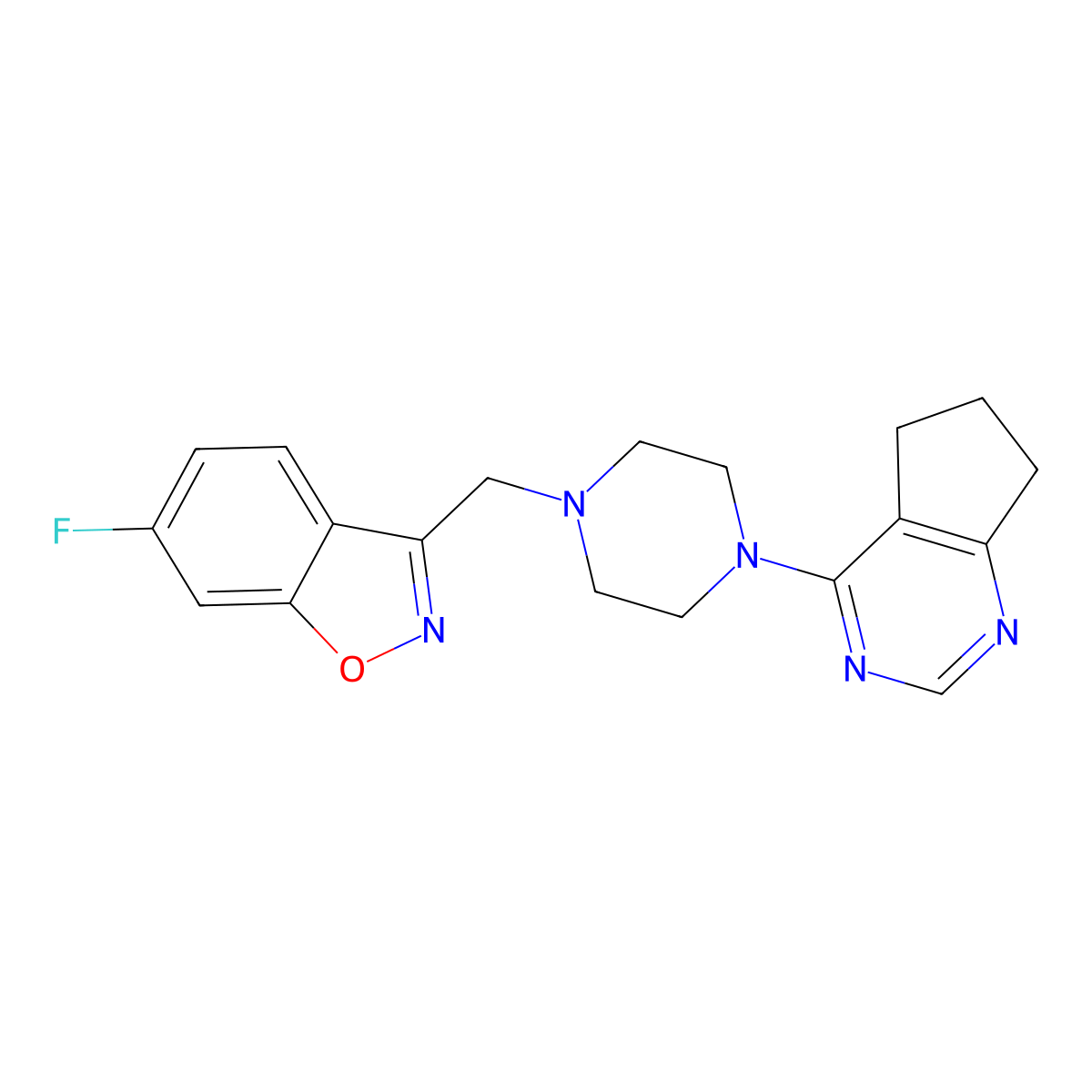 3-[(4-{5H,6H,7H-cyclopenta[d]pyrimidin-4-yl}piperazin-1-yl)methyl]-6-fluoro-1,2-benzoxazole molecular structure, CAS 3054610-88-4
