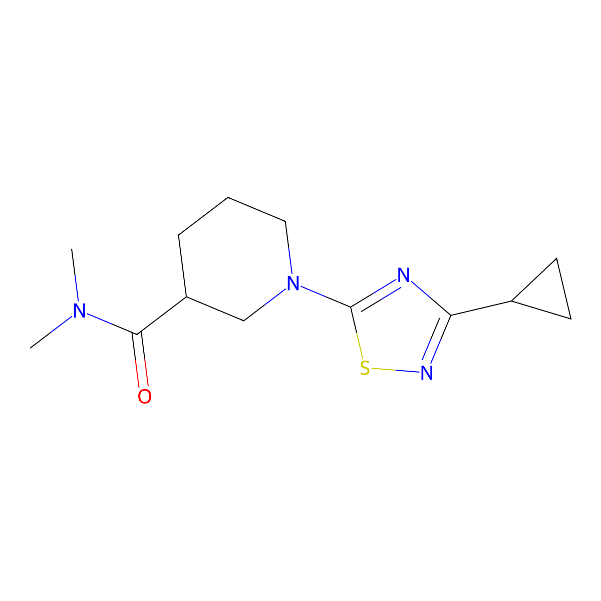 1-(3-cyclopropyl-1,2,4-thiadiazol-5-yl)-N,N-dimethylpiperidine-3-carboxamide molecular structure, CAS 3054610-89-5