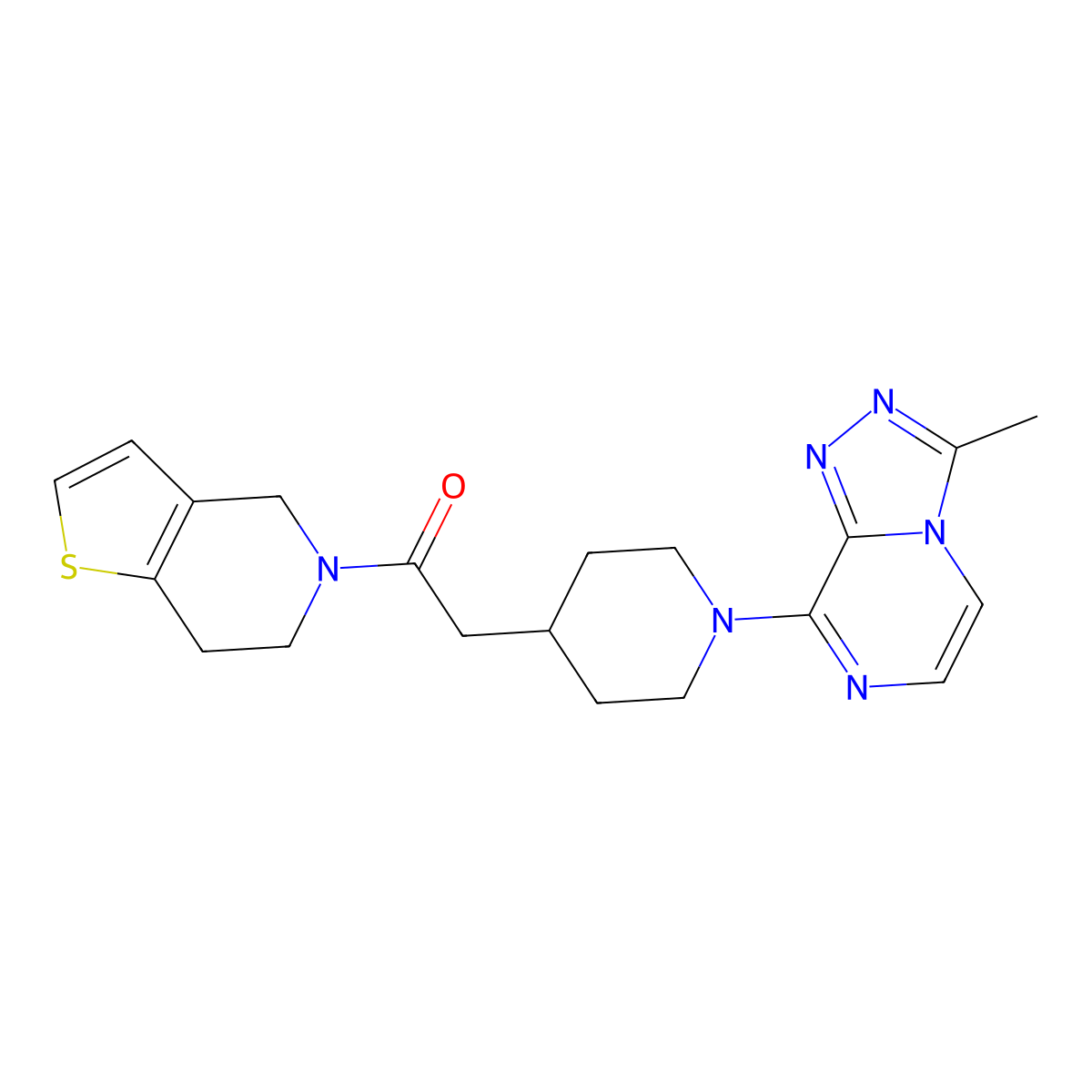 2-(1-{3-methyl-[1,2,4]triazolo[4,3-a]pyrazin-8-yl}piperidin-4-yl)-1-{4H,5H,6H,7H-thieno[3,2-c]pyridin-5-yl}ethan-1-one molecular structure, CAS 3054610-90-8