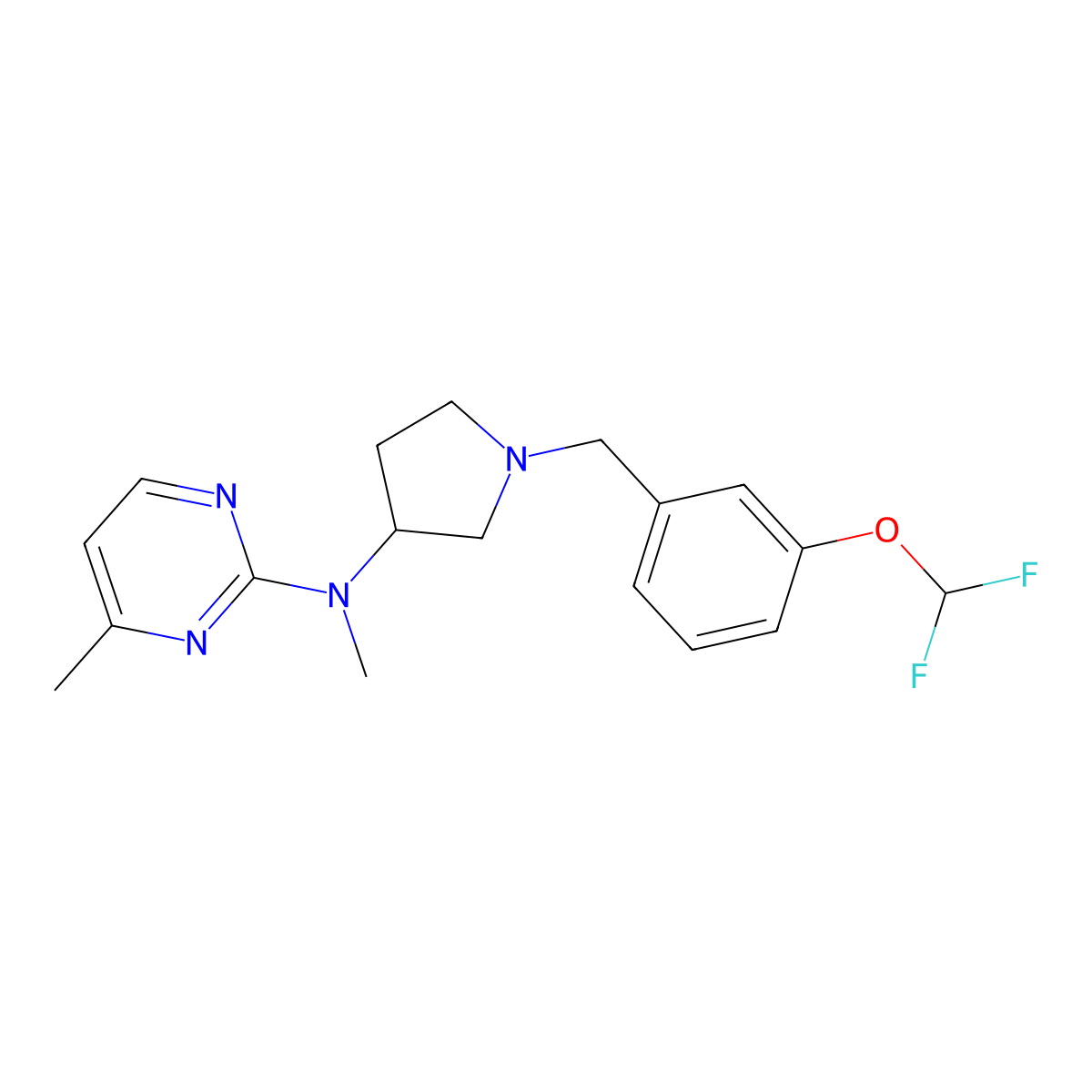 N-(1-{[3-(difluoromethoxy)phenyl]methyl}pyrrolidin-3-yl)-N,4-dimethylpyrimidin-2-amine molecular structure, CAS 3054610-92-0