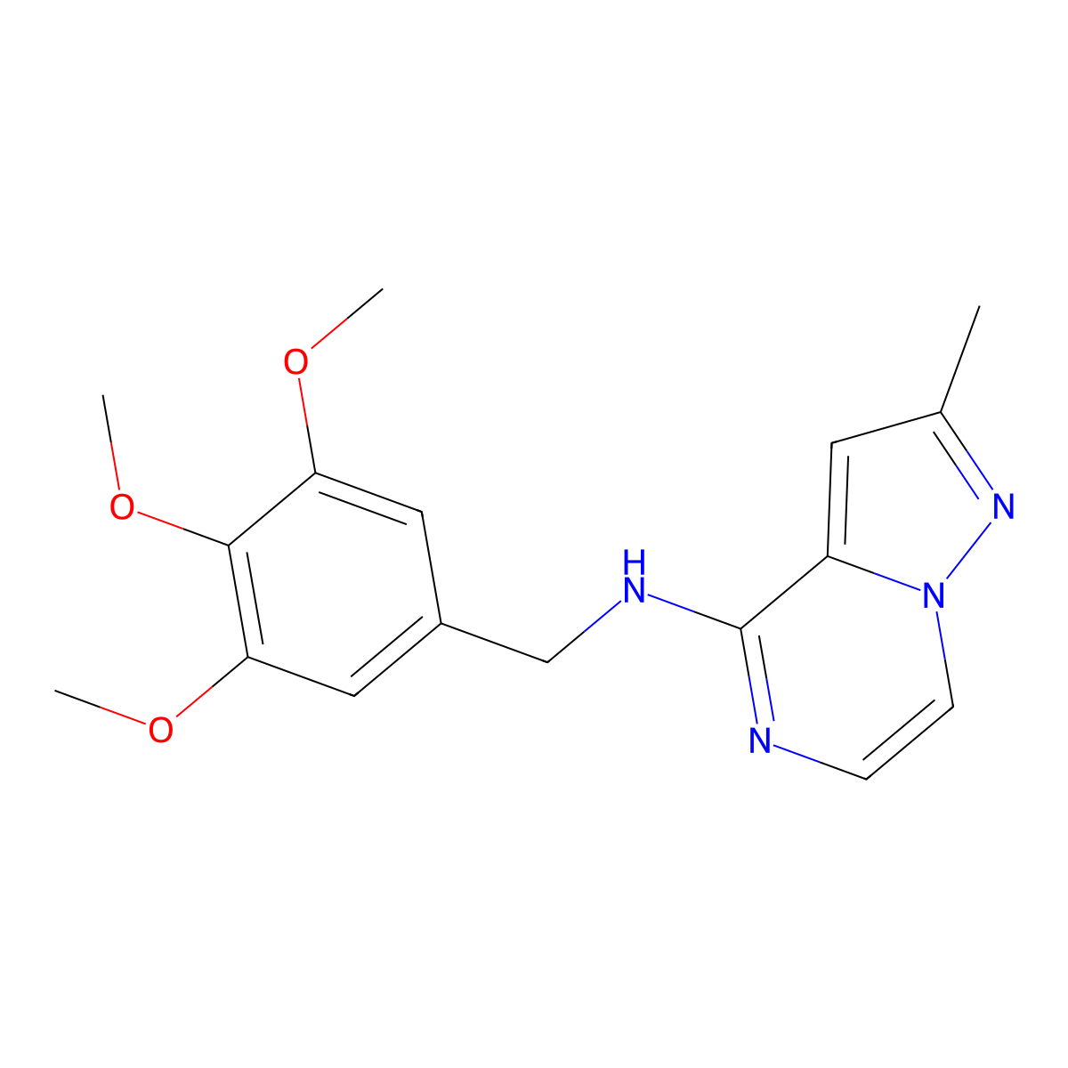 2-methyl-N-[(3,4,5-trimethoxyphenyl)methyl]pyrazolo[1,5-a]pyrazin-4-amine molecular structure, CAS 3054610-93-1