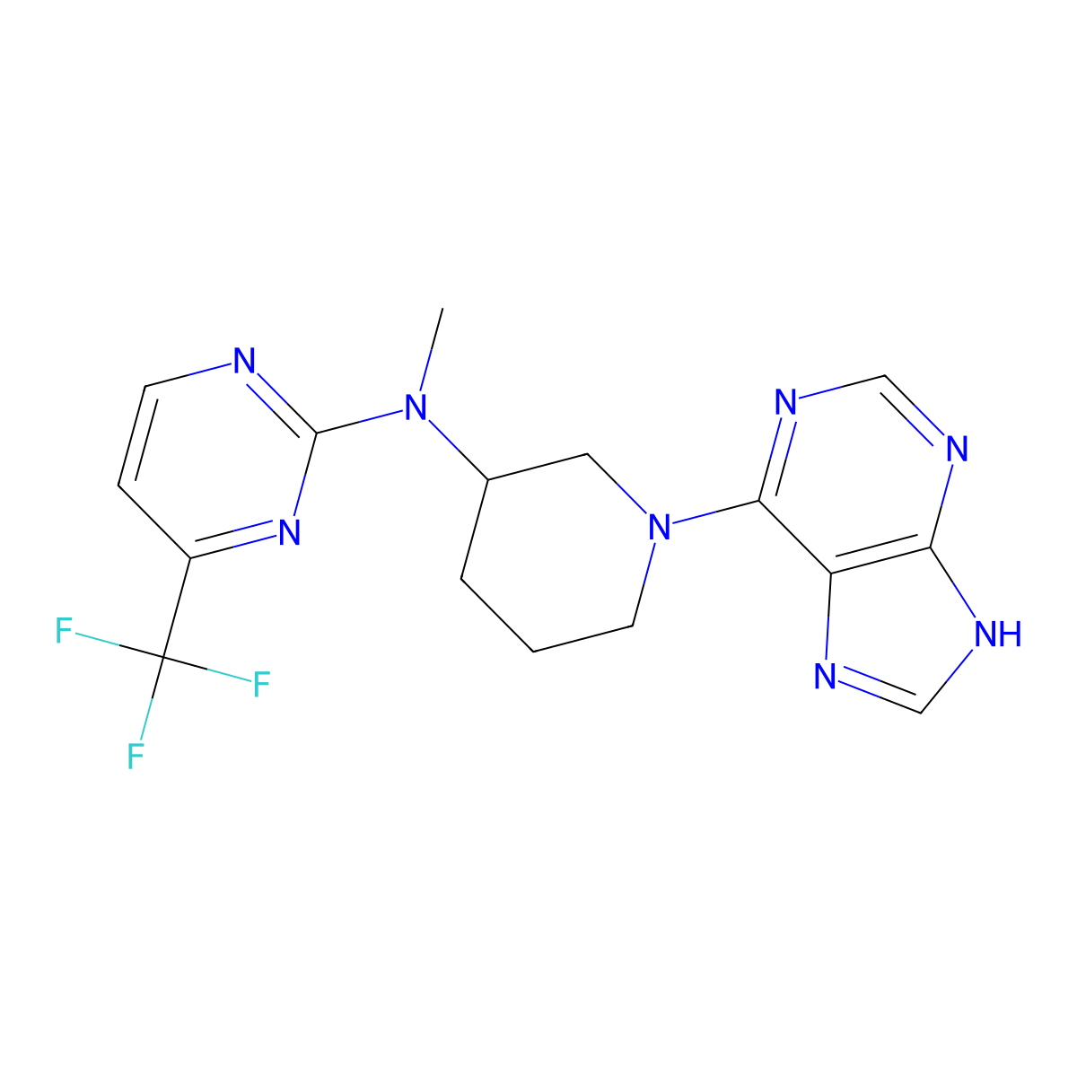 N-methyl-N-[1-(9H-purin-6-yl)piperidin-3-yl]-4-(trifluoromethyl)pyrimidin-2-amine molecular structure, CAS 3054610-94-2
