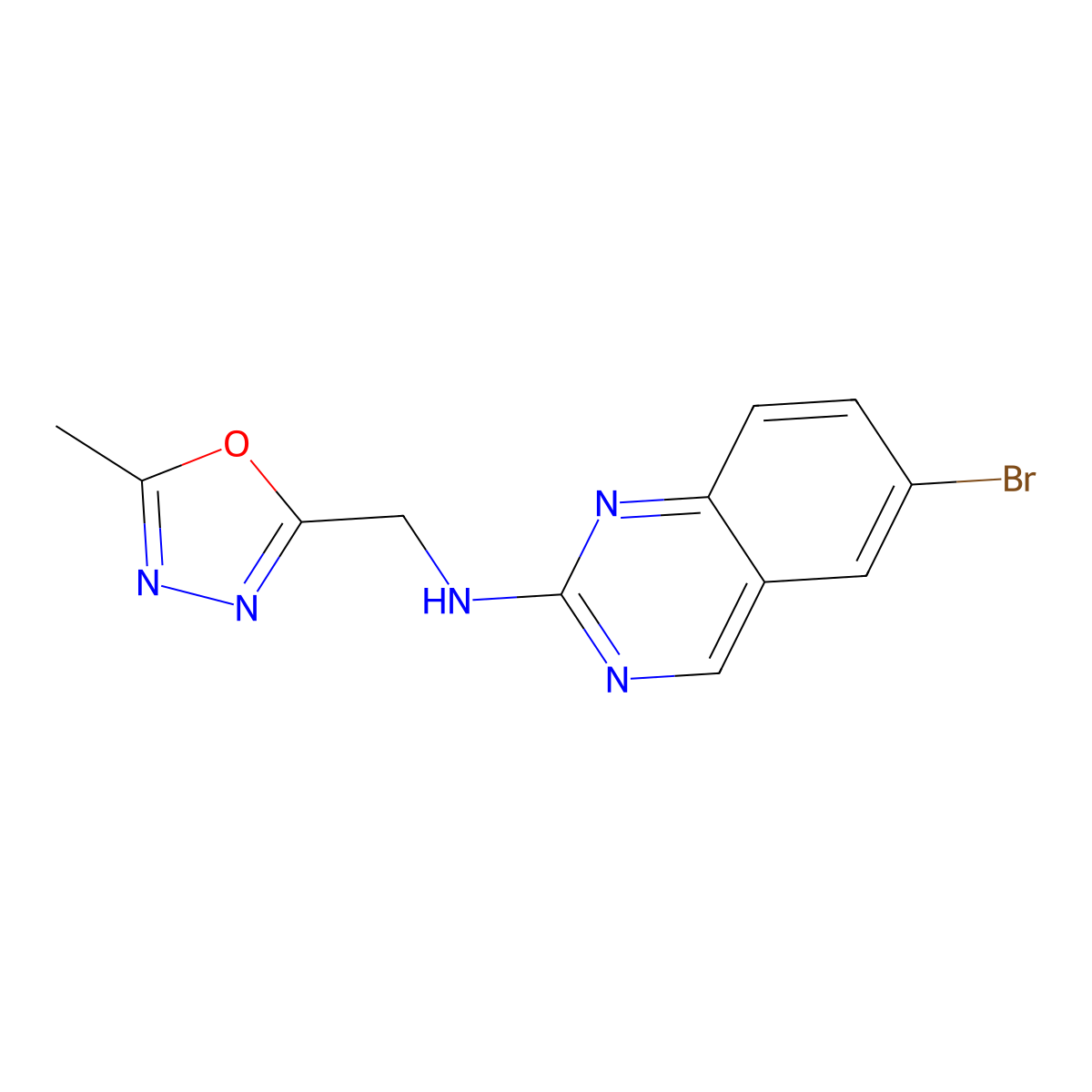 6-bromo-N-[(5-methyl-1,3,4-oxadiazol-2-yl)methyl]quinazolin-2-amine molecular structure, CAS 3054611-00-3