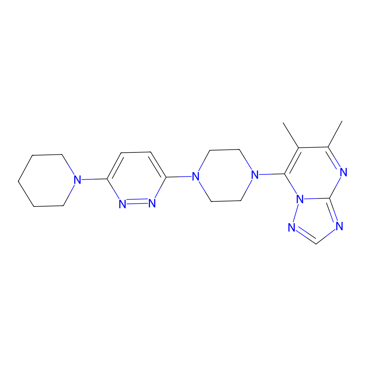 3-(4-{5,6-Dimethyl-[1,2,4]triazolo[1,5-a]pyrimidin-7-yl}piperazin-1-yl)-6-(piperidin-1-yl)pyridazine molecular structure, CAS 3054611-03-6