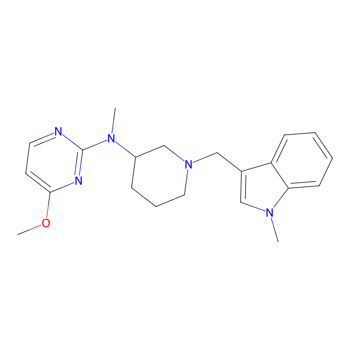 4-methoxy-N-methyl-N-{1-[(1-methyl-1H-indol-3-yl)methyl]piperidin-3-yl}pyrimidin-2-amine molecular structure, CAS 3054611-08-1