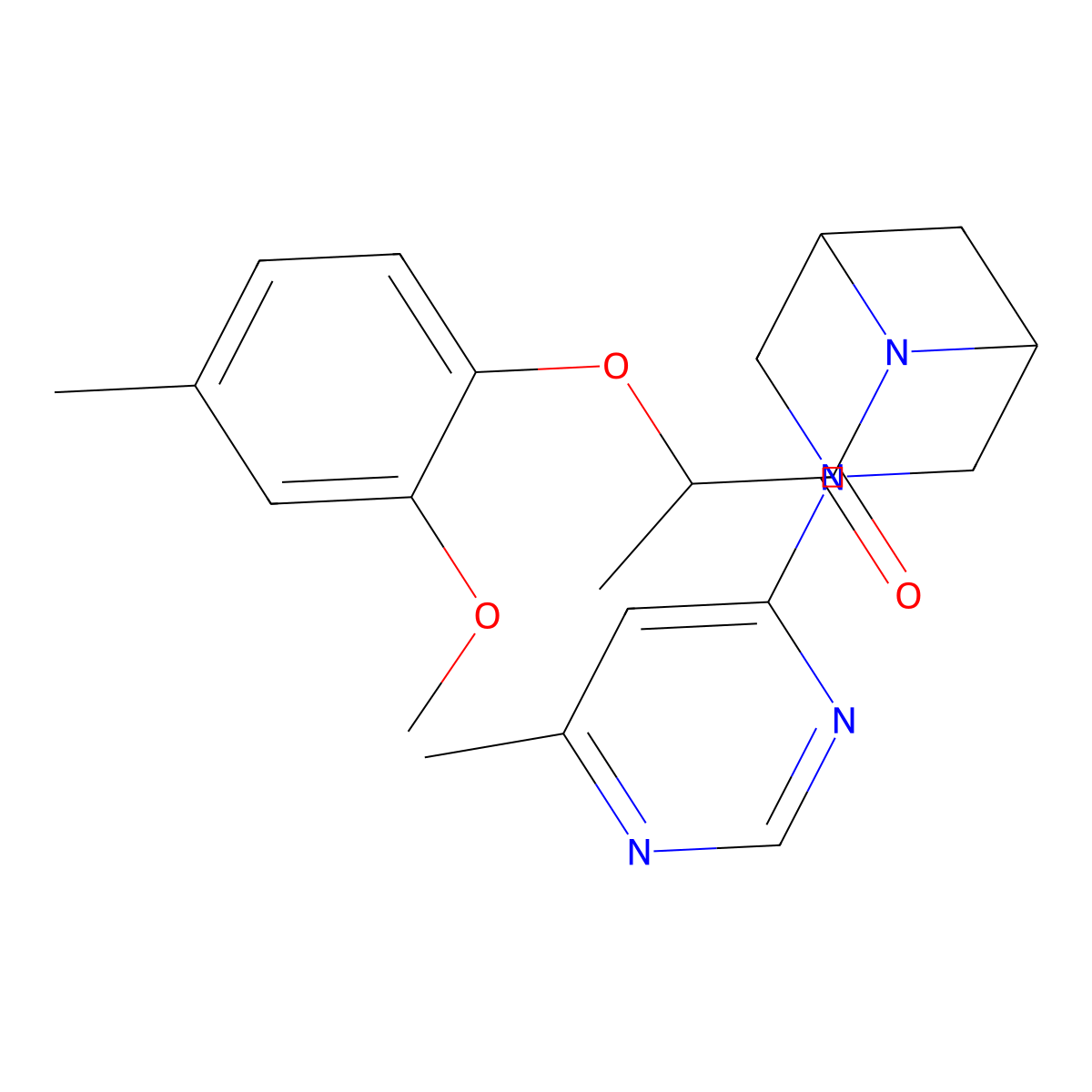 2-(2-Methoxy-4-methylphenoxy)-1-[3-(6-methylpyrimidin-4-yl)-3,6-diazabicyclo[3.1.1]heptan-6-yl]propan-1-one molecular structure, CAS 3054611-10-5