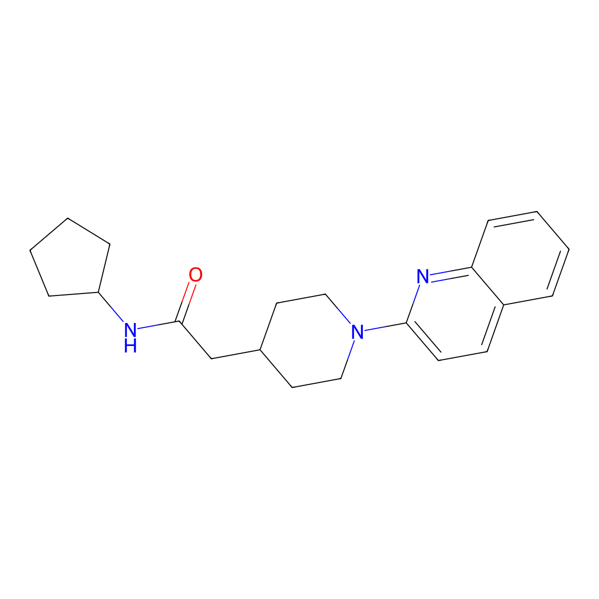 N-cyclopentyl-2-[1-(quinolin-2-yl)piperidin-4-yl]acetamide molecular structure, CAS 3054611-12-7
