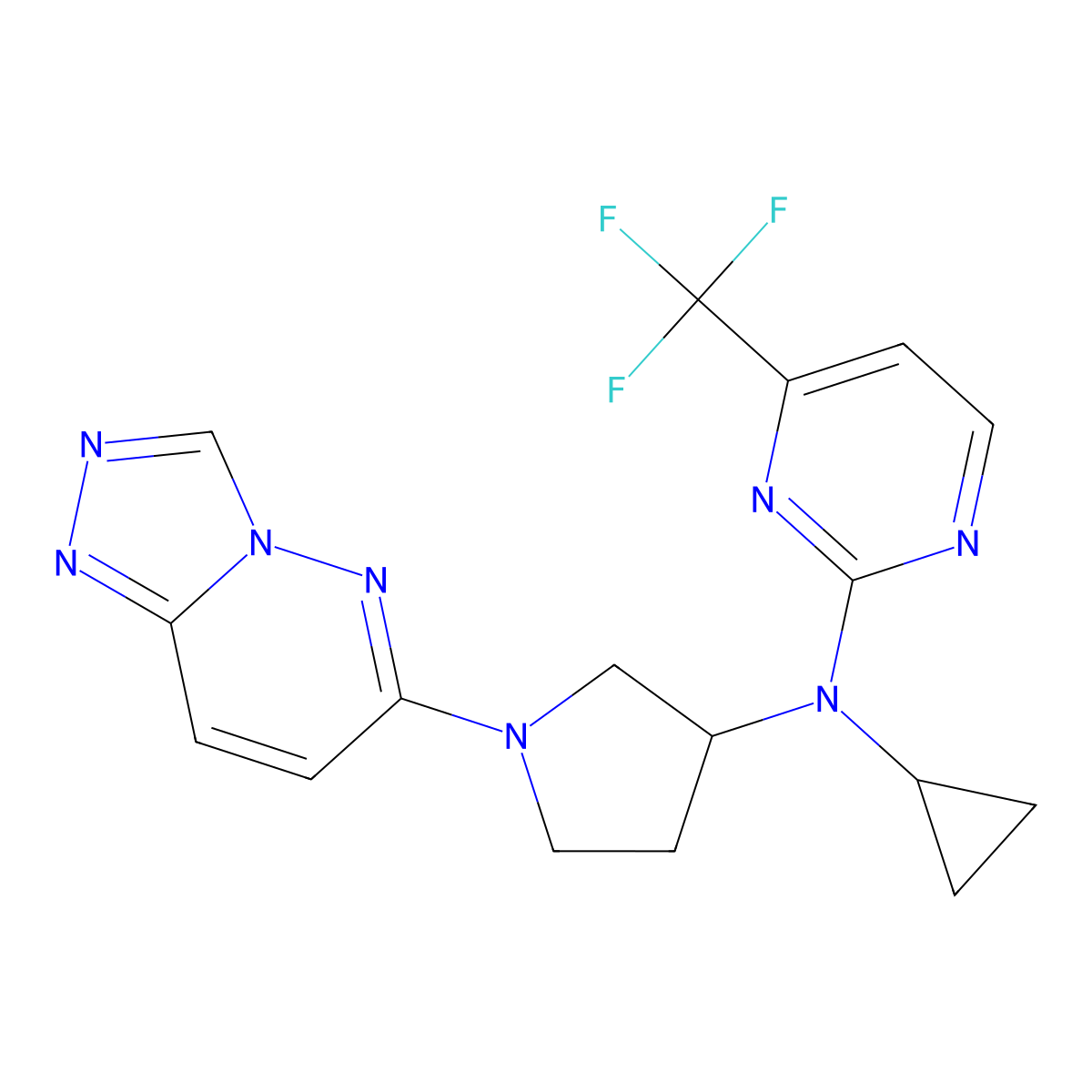 N-cyclopropyl-N-(1-{[1,2,4]triazolo[4,3-b]pyridazin-6-yl}pyrrolidin-3-yl)-4-(trifluoromethyl)pyrimidin-2-amine molecular structure, CAS 3054611-14-9