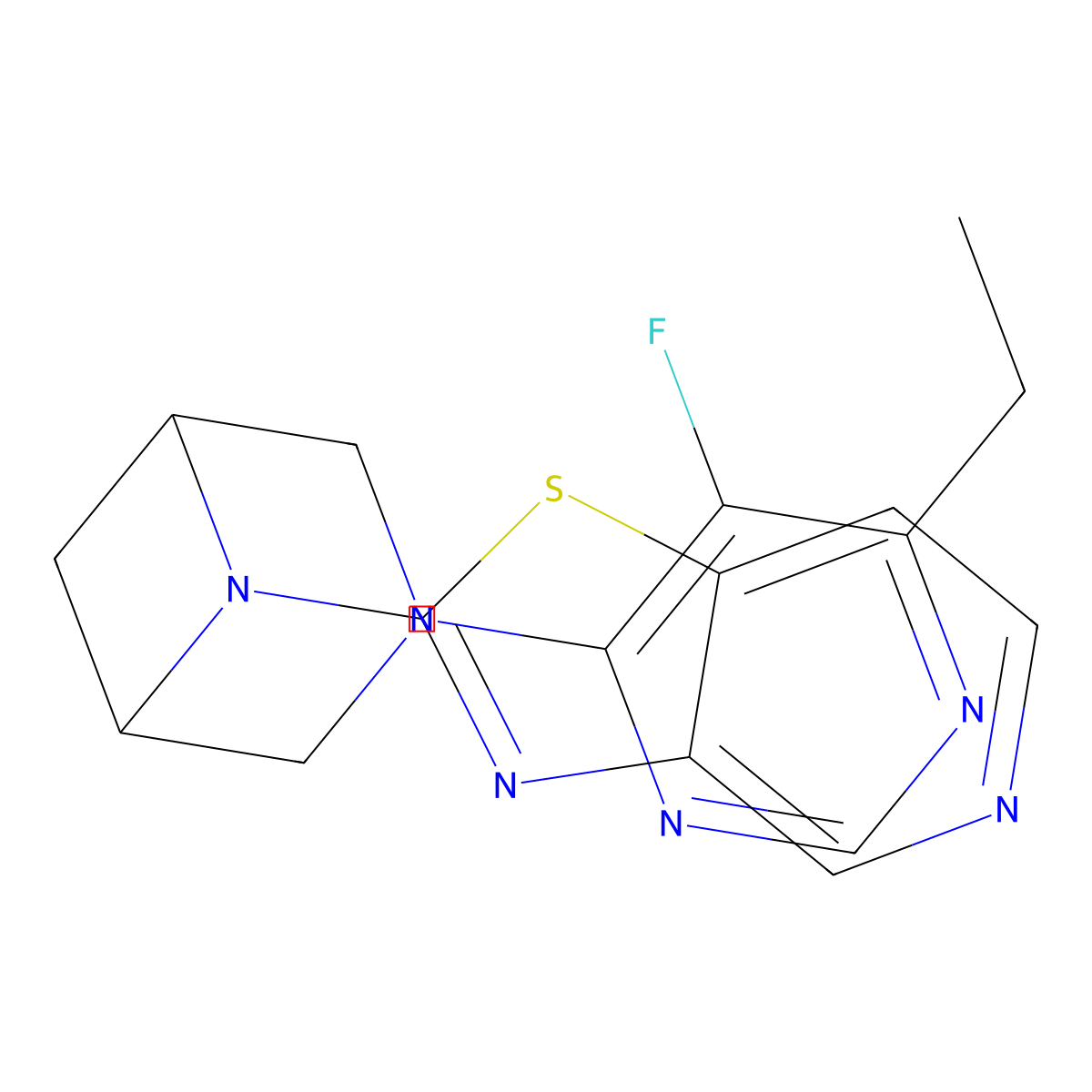 3-(6-Ethyl-5-fluoropyrimidin-4-yl)-6-{[1,3]thiazolo[4,5-c]pyridin-2-yl}-3,6-diazabicyclo[3.1.1]heptane molecular structure, CAS 3054611-16-1