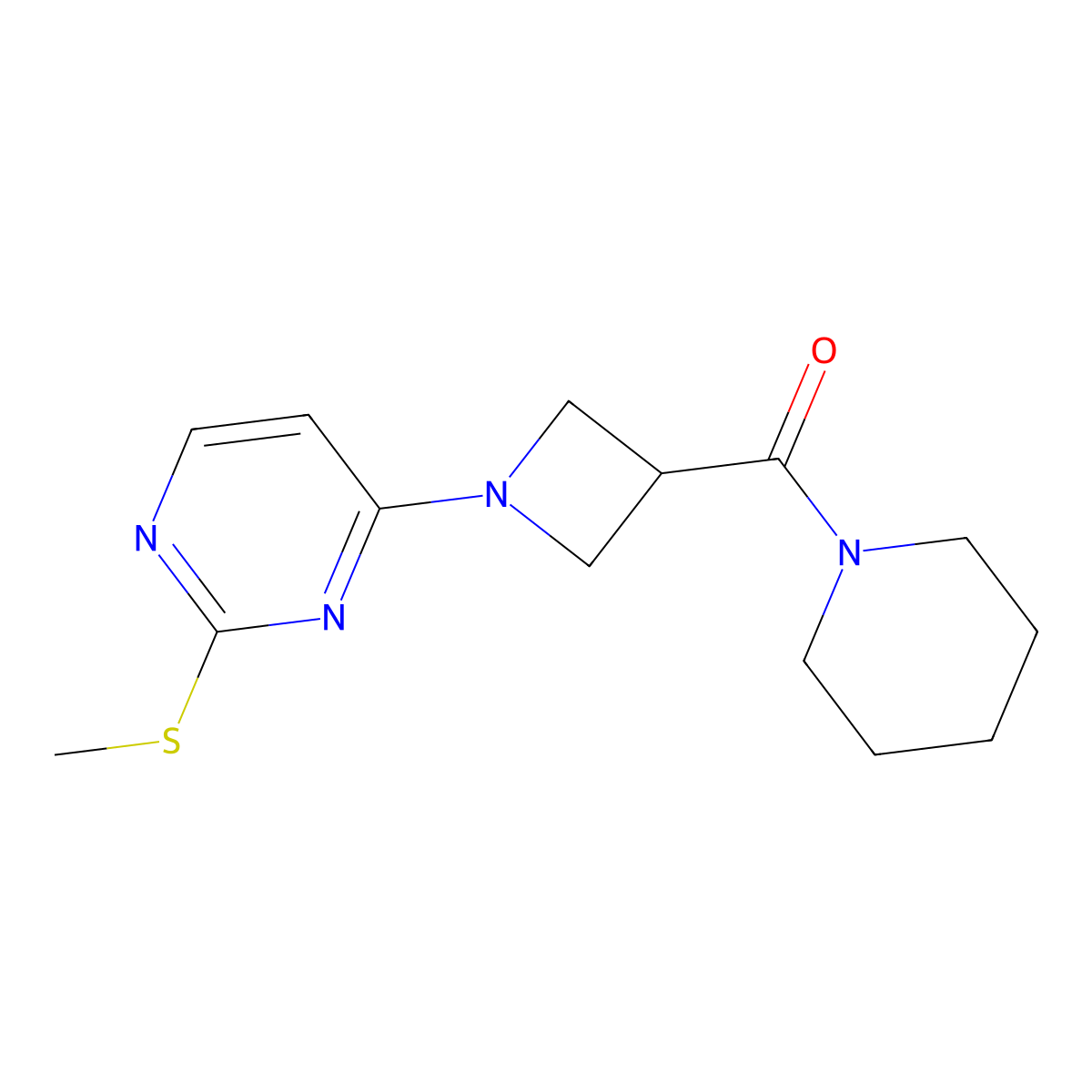 2-(Methylsulfanyl)-4-[3-(piperidine-1-carbonyl)azetidin-1-yl]pyrimidine molecular structure, CAS 3054611-18-3