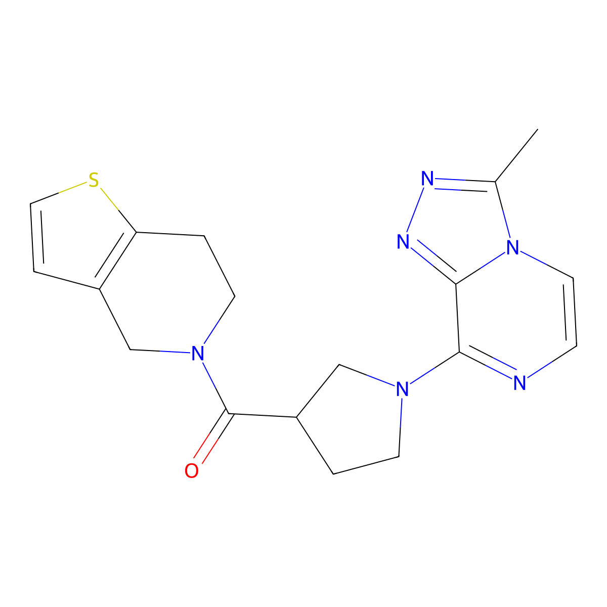 1-{3-methyl-[1,2,4]triazolo[4,3-a]pyrazin-8-yl}-3-{4H,5H,6H,7H-thieno[3,2-c]pyridine-5-carbonyl}pyrrolidine molecular structure, CAS 3054611-19-4