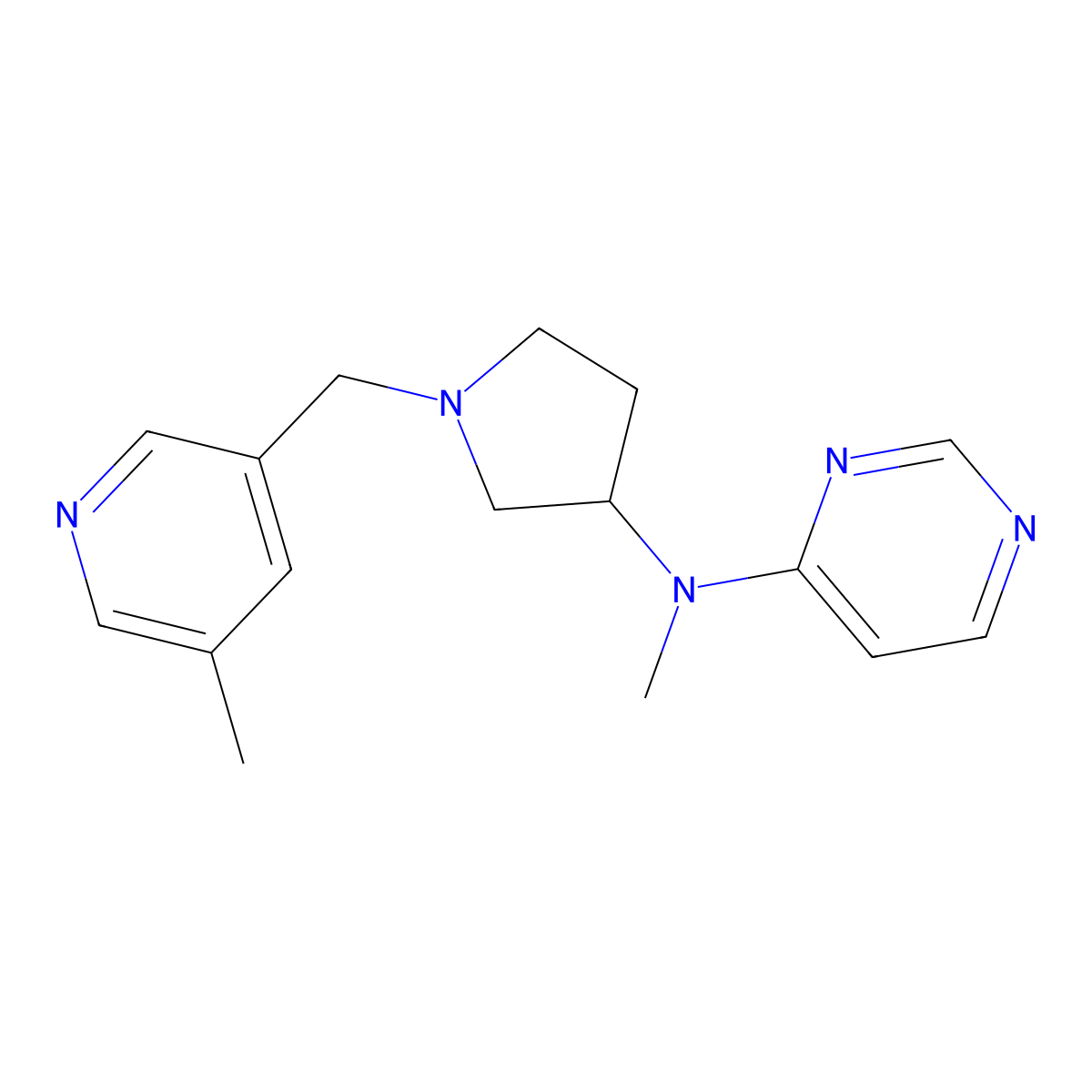 N-methyl-N-{1-[(5-methylpyridin-3-yl)methyl]pyrrolidin-3-yl}pyrimidin-4-amine molecular structure, CAS 3054611-20-7