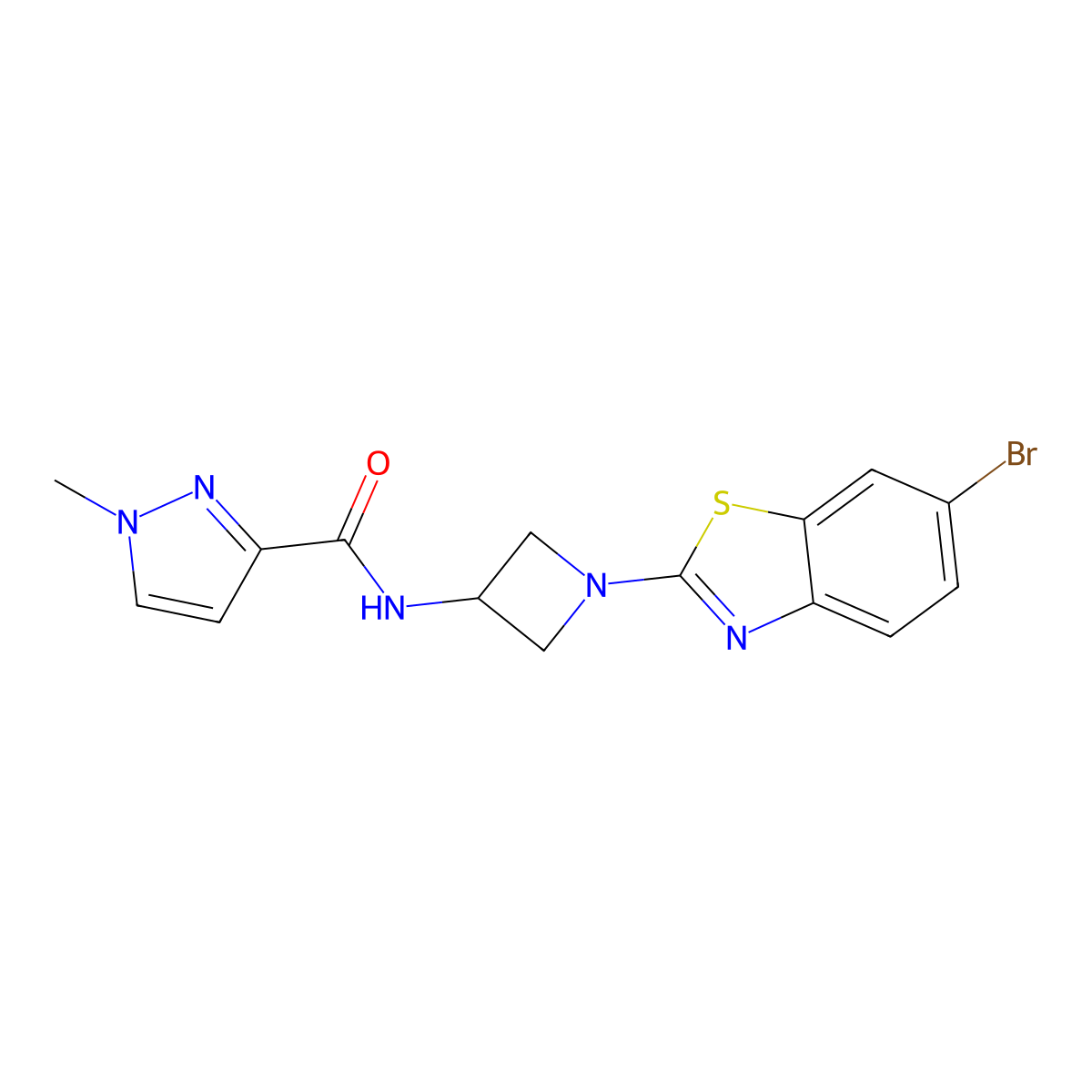 N-[1-(6-bromo-1,3-benzothiazol-2-yl)azetidin-3-yl]-1-methyl-1H-pyrazole-3-carboxamide molecular structure, CAS 3054611-21-8